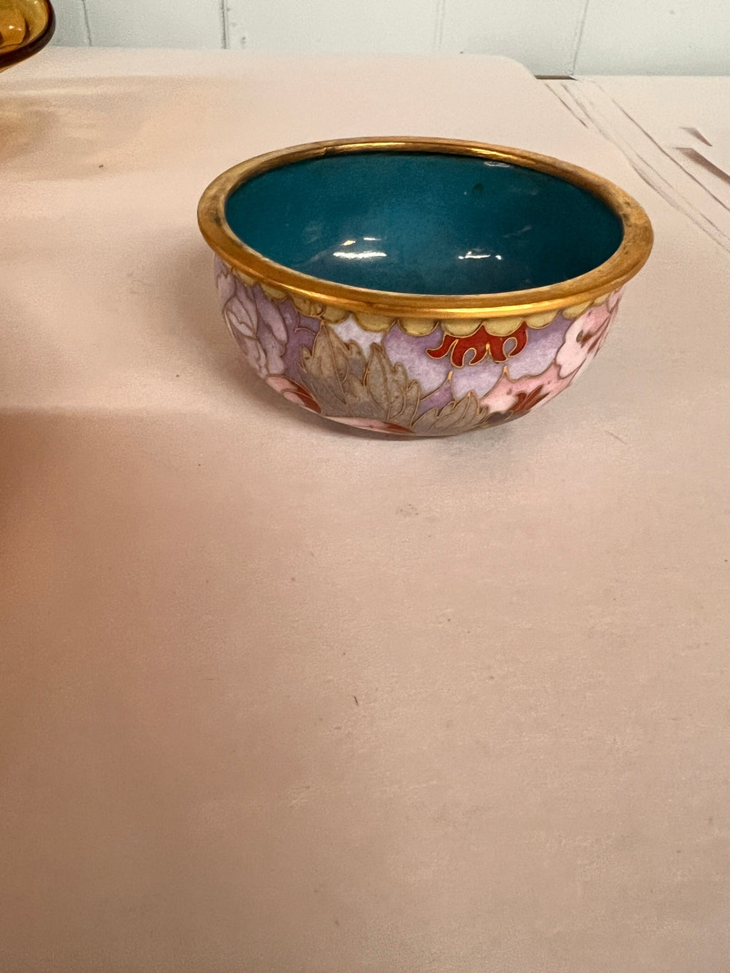 Vintage Chinese Cloisonné Covered Trinket Box with Peony Floral Decoration