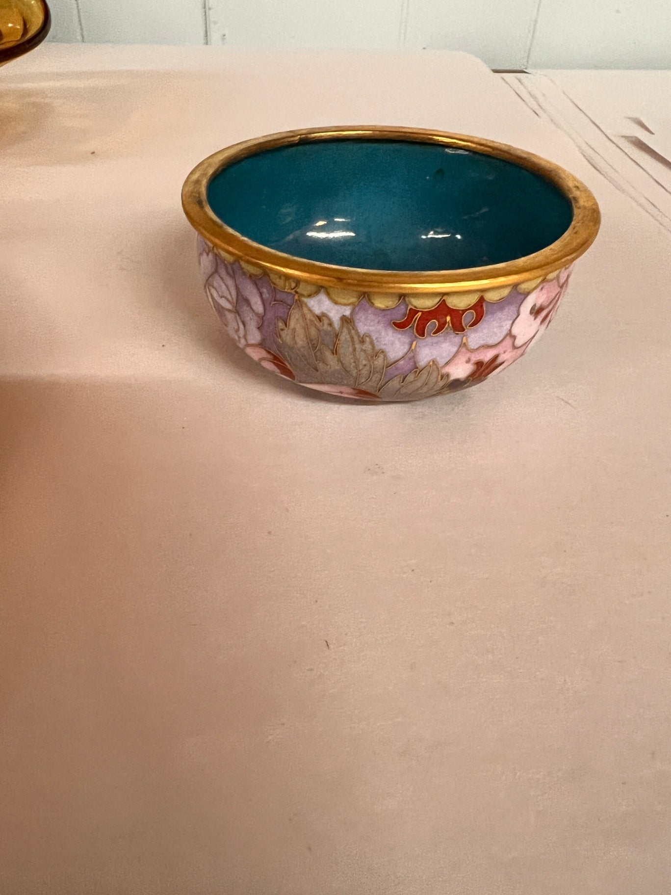 Vintage Chinese Cloisonné Covered Trinket Box with Peony Floral Decoration