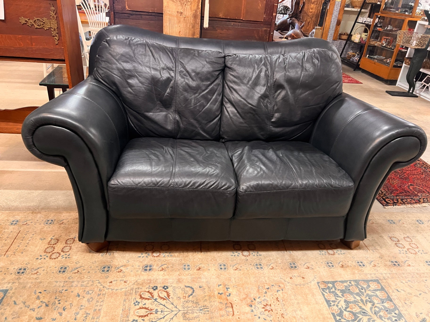 Blue Leather Love Seat