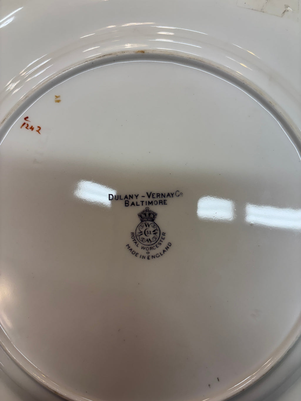 Royal Worcester English Porcelain Dinner Plate – Crimson & Gold Encrusted Border – Dulany-Vernay Baltimore