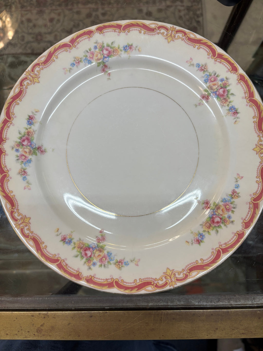 Vintage Czechoslovakian Porcelain Dinner Plate – Floral & Gilt Border – c. 1925–1940