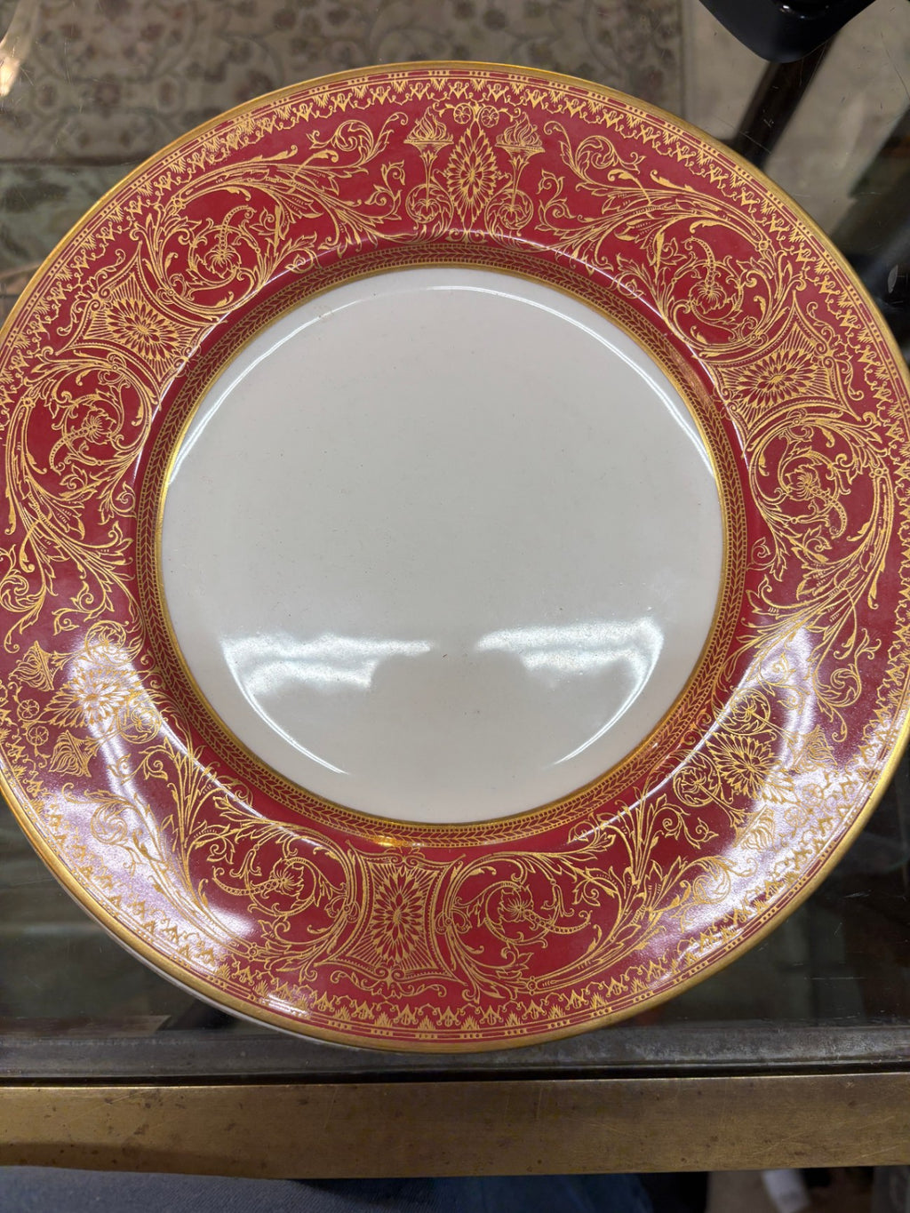 Royal Worcester English Porcelain Dinner Plate – Crimson & Gold Encrusted Border – Dulany-Vernay Baltimore