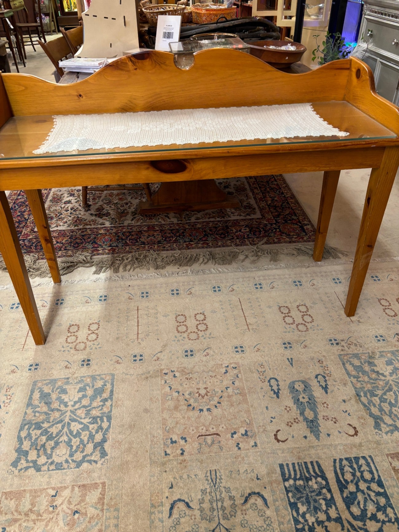 Solid Knotty Pine Sofa Table with Gallery Back 