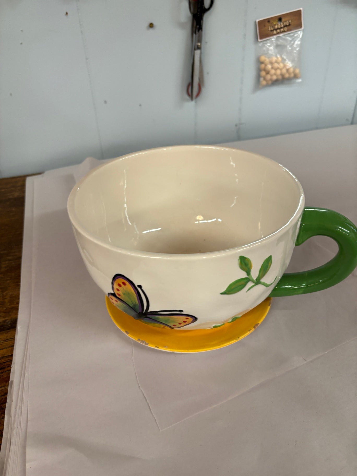 Large Hand-Painted Butterfly Ceramic Oversized Teacup Planter