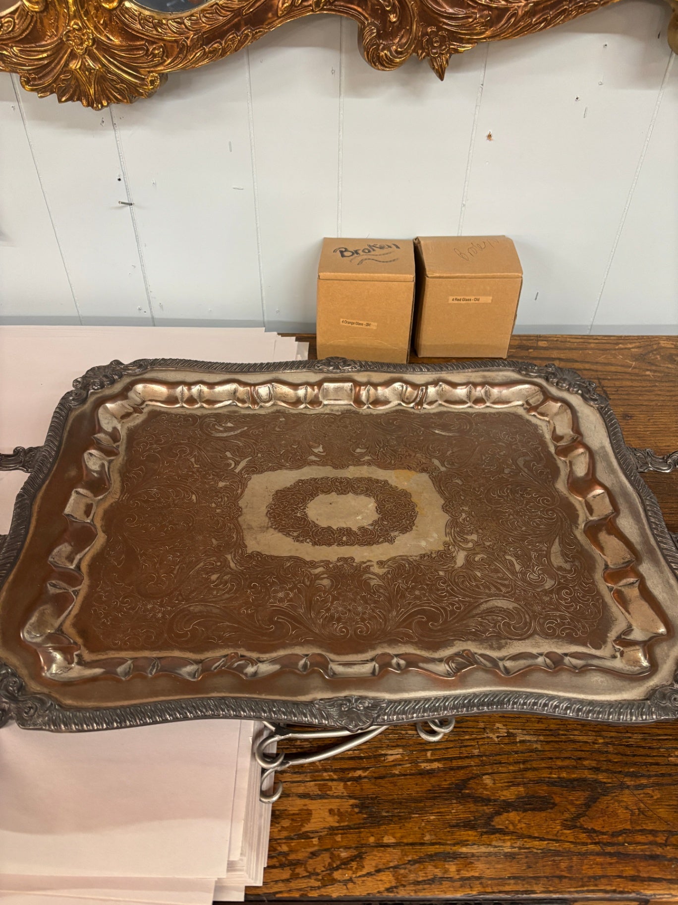 Vintage Silverplate Embossed Serving Gallery Tray with Ornate Handles – Victorian Style Butler Tea Tray