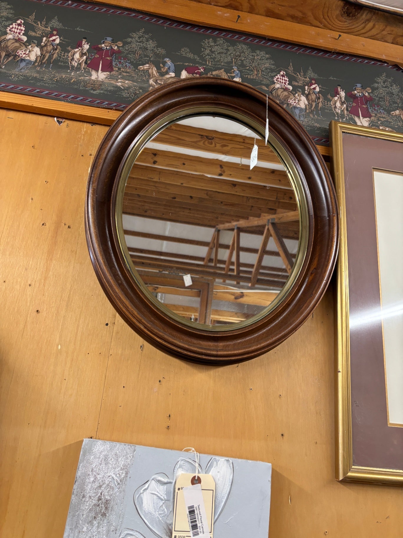 Antique Victorian Walnut Oval Wall Mirror with Deep Bullseye Frame & Gilt Liner