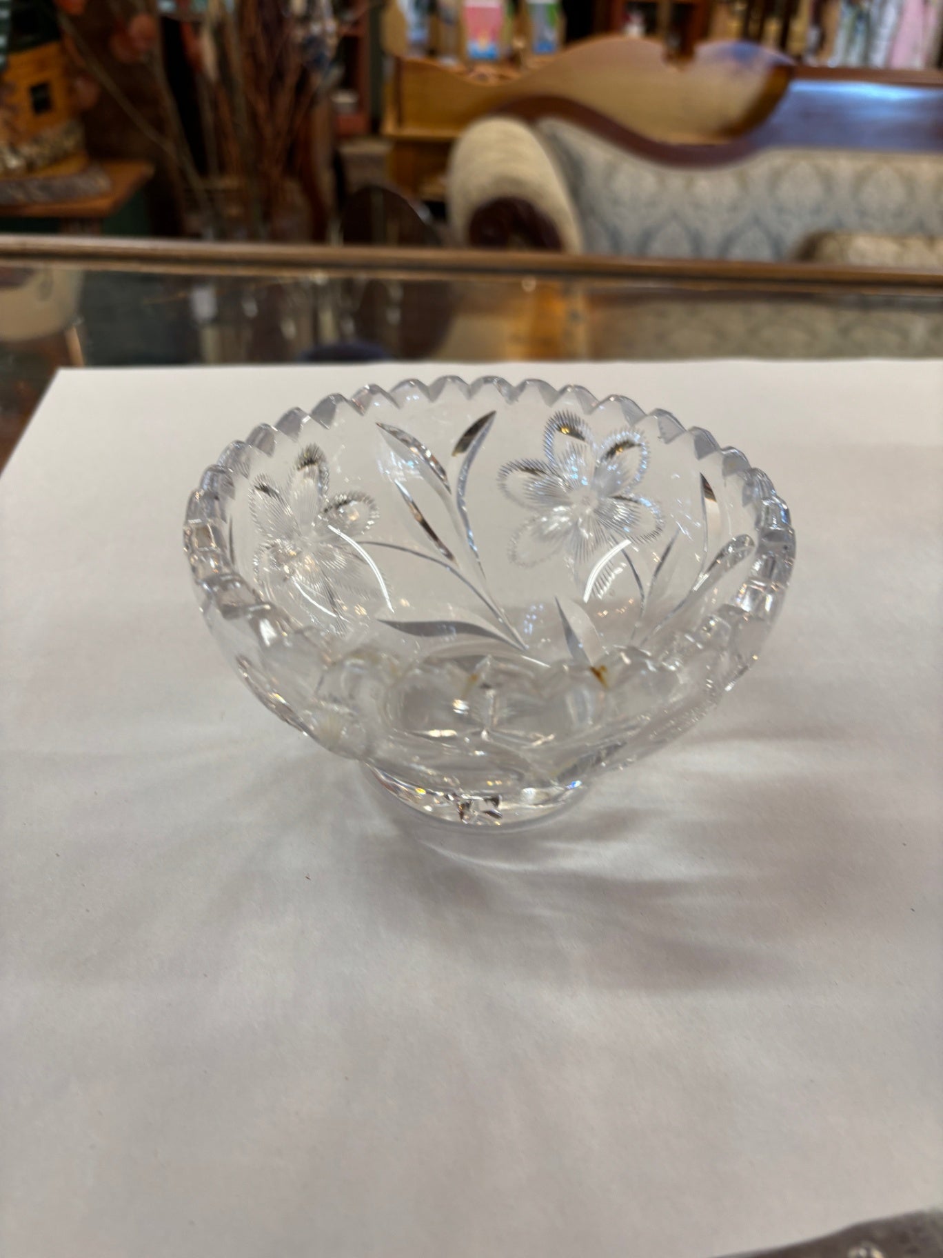 Floral-Etched Crystal Bowl 