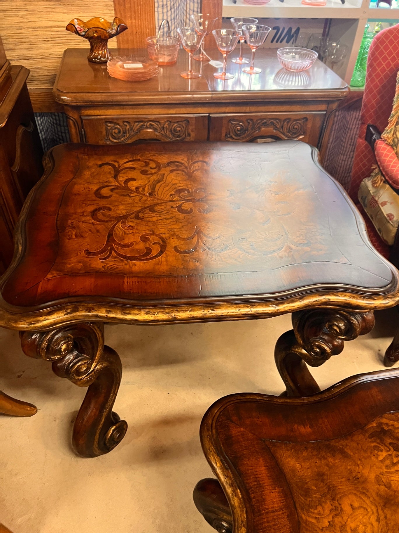 Hooker Furniture Old World 3-Piece Coffee & End Table Set – Burl Wood & Scroll Marquetry