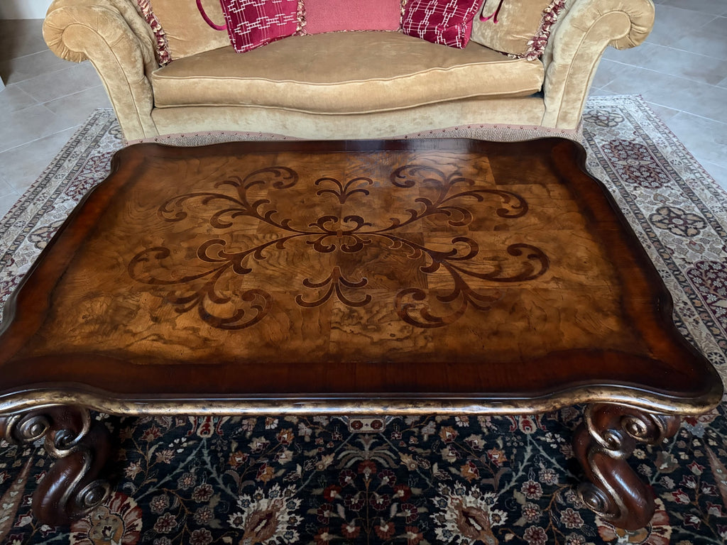 Hooker Furniture Old World 3-Piece Coffee & End Table Set – Burl Wood & Scroll Marquetry