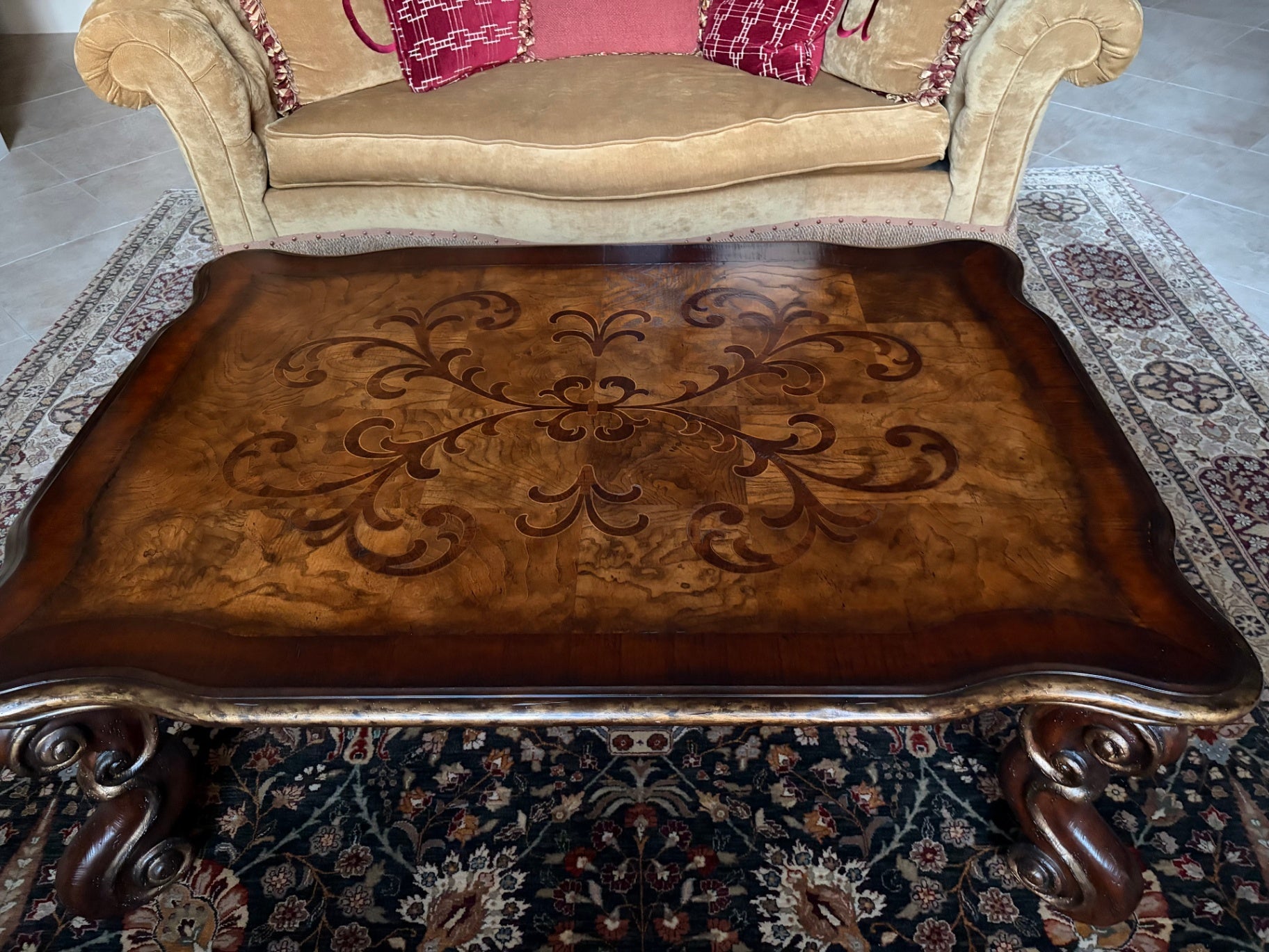 Hooker Furniture Old World 3-Piece Coffee & End Table Set – Burl Wood & Scroll Marquetry