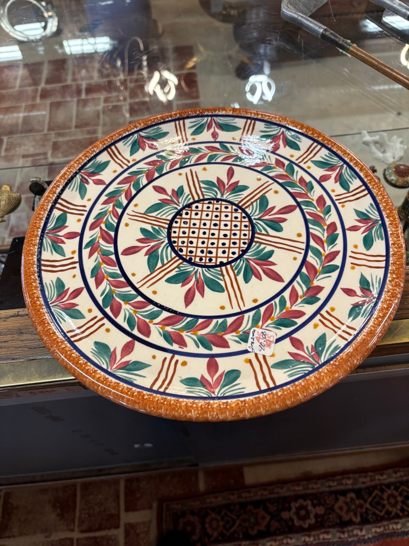 Large Hand-Painted Mediterranean Style Decorative Ceramic Serving Platter with Floral Motif