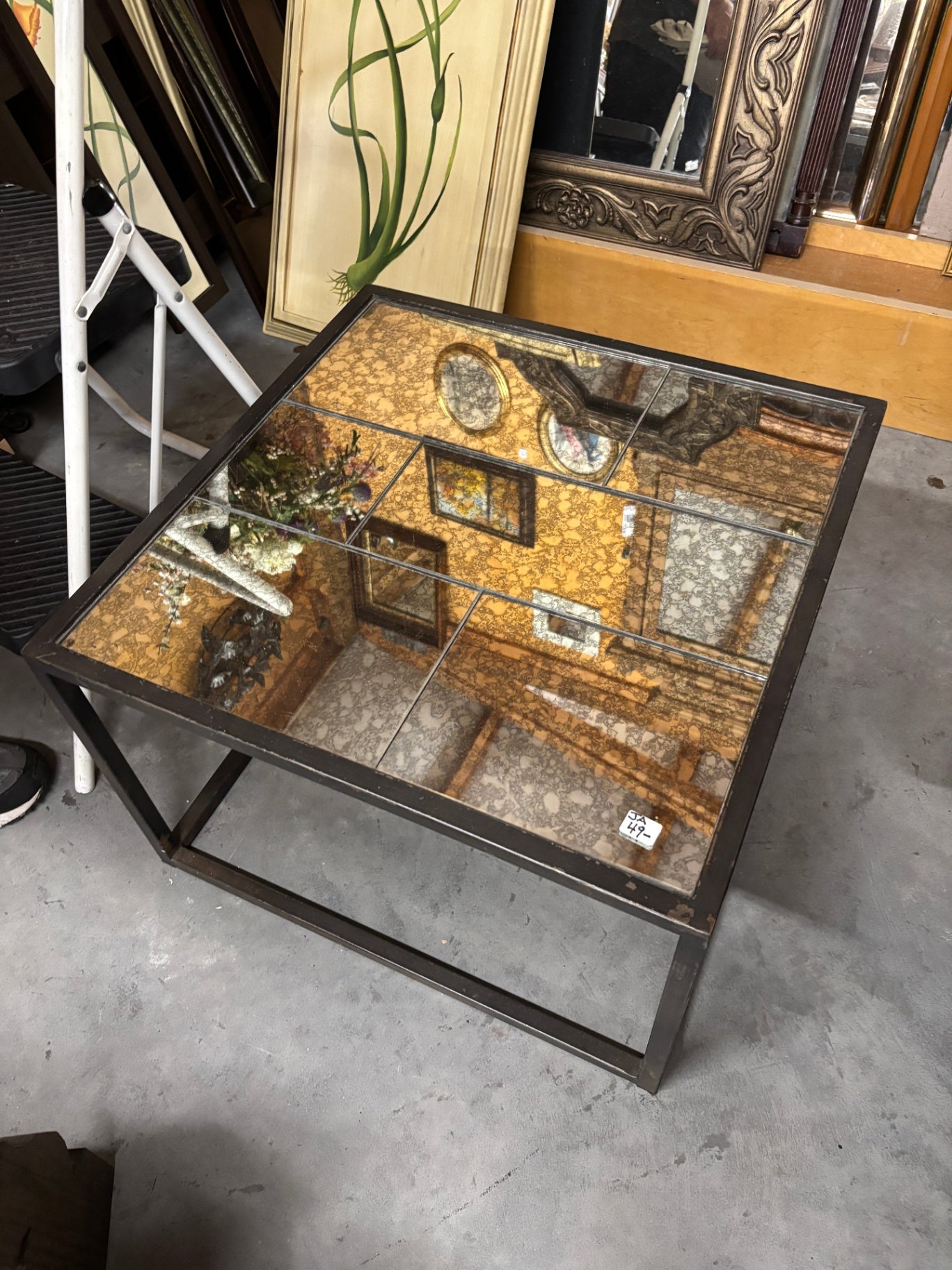 Metal Framed Mirrored Side Table