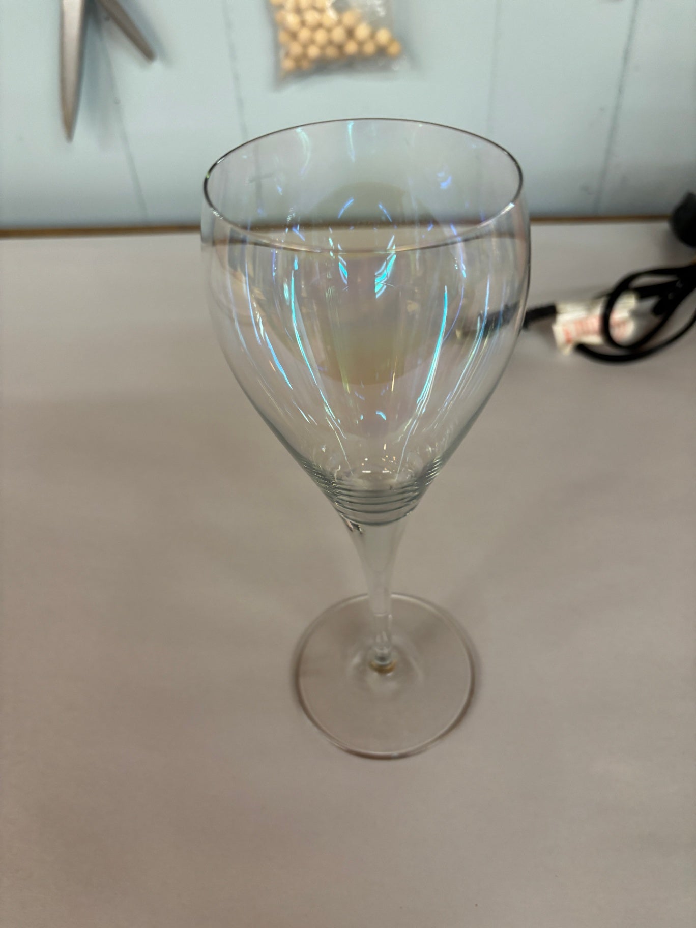 Vintage Iridescent Optic Swirl Crystal Wine Goblets Set of 6
