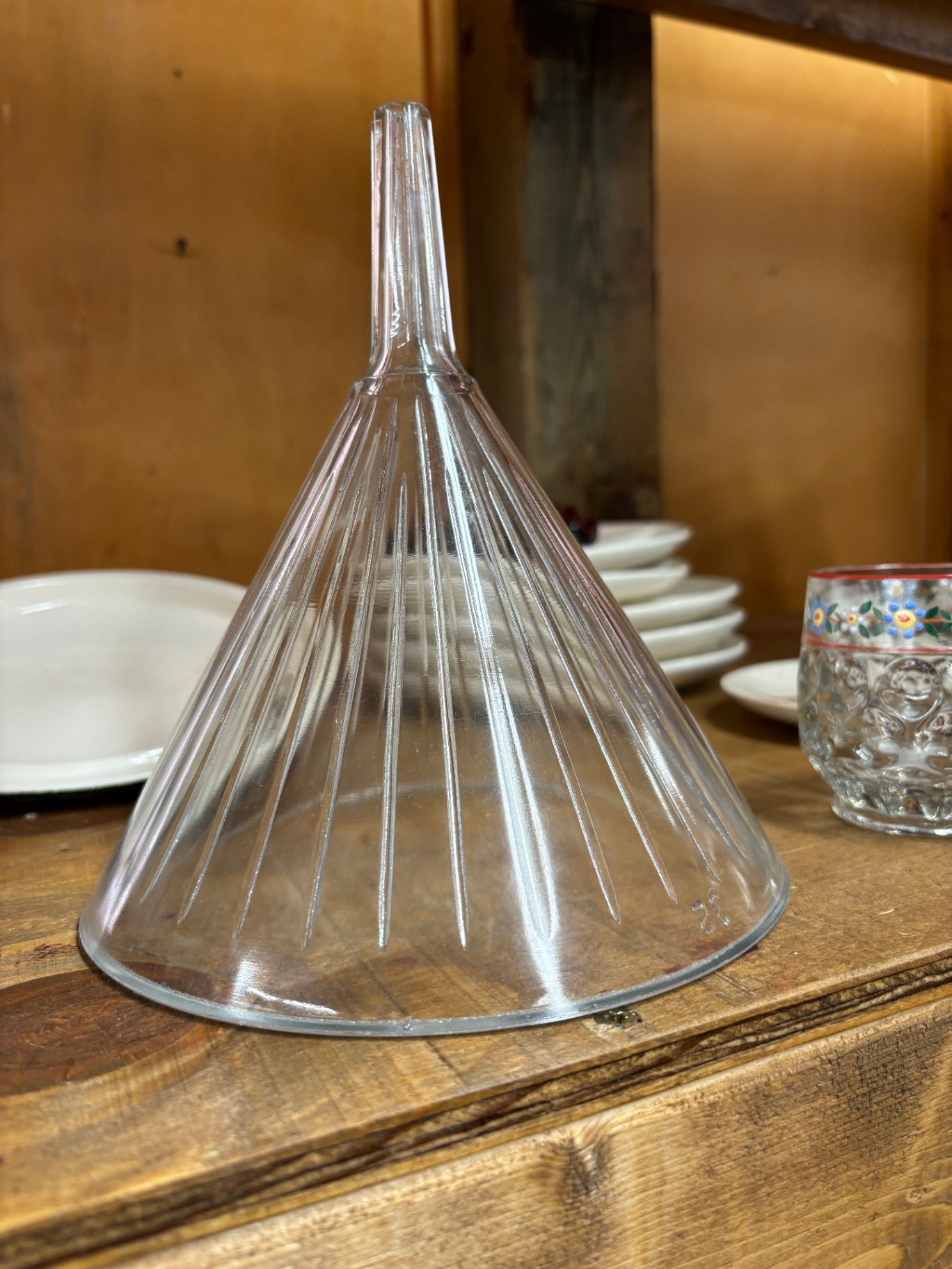 Vintage Ribbed Clear Glass Utility Funnel No. 25 – Large Kitchen, Canning & Farmhouse Décor
