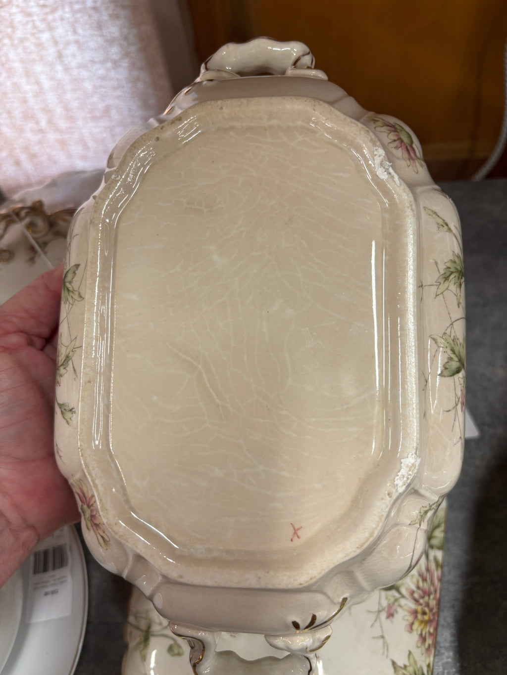 Antique Victorian Floral Covered Vegetable Tureen – Embossed Porcelain Serving Dish with Lid – Late 19th/Early 20th Century