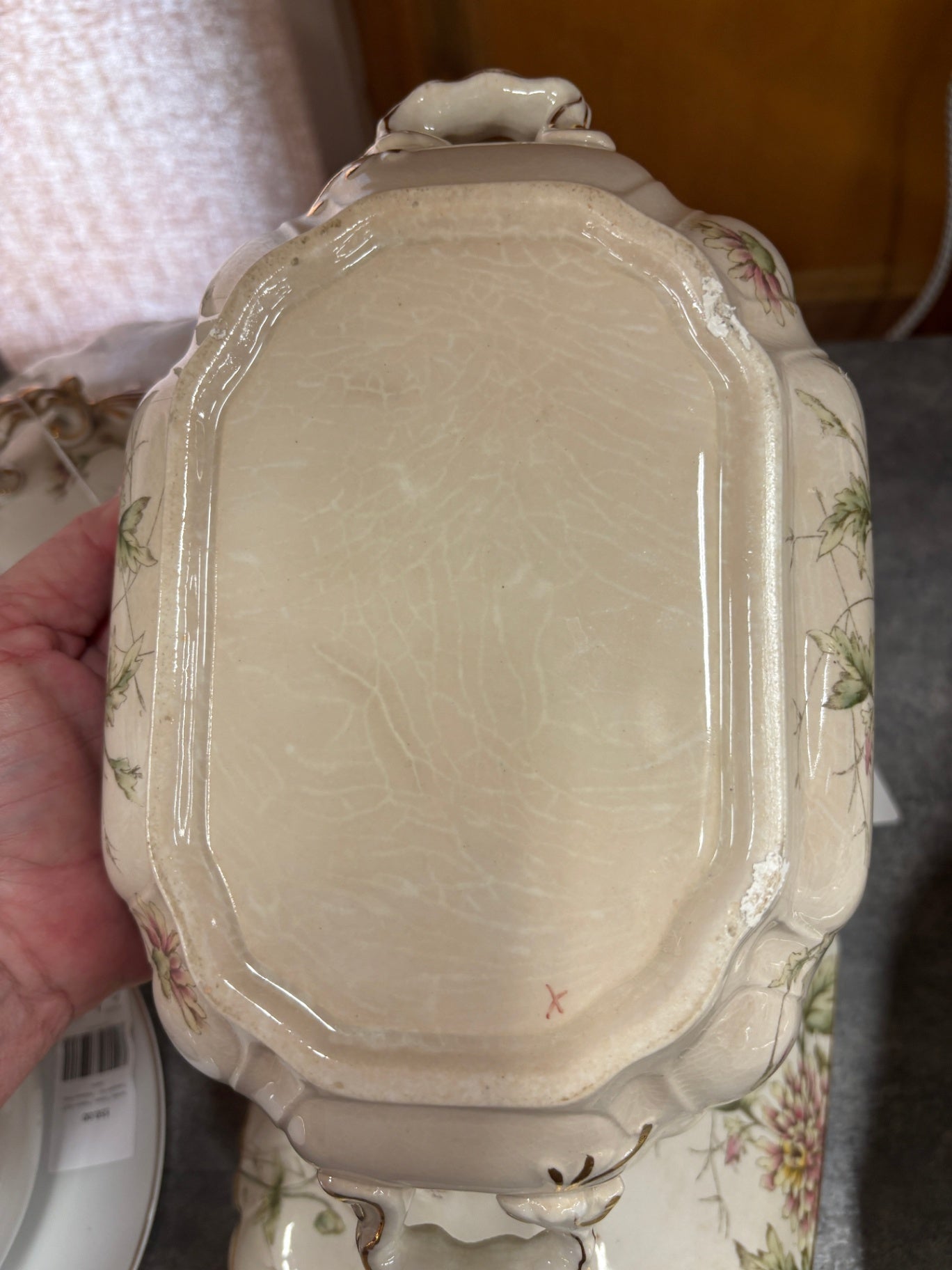 Antique Victorian Floral Covered Vegetable Tureen – Embossed Porcelain Serving Dish with Lid – Late 19th/Early 20th Century