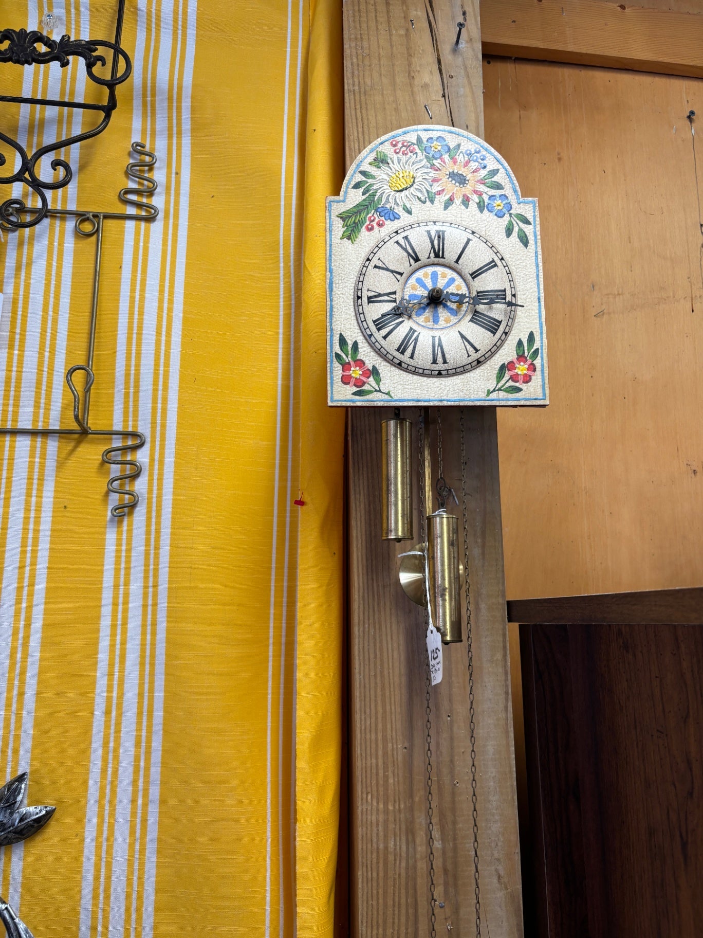 Vintage Black Forest Style Hand-Painted Chalet Wall Clock with Brass Weights & Pendulum