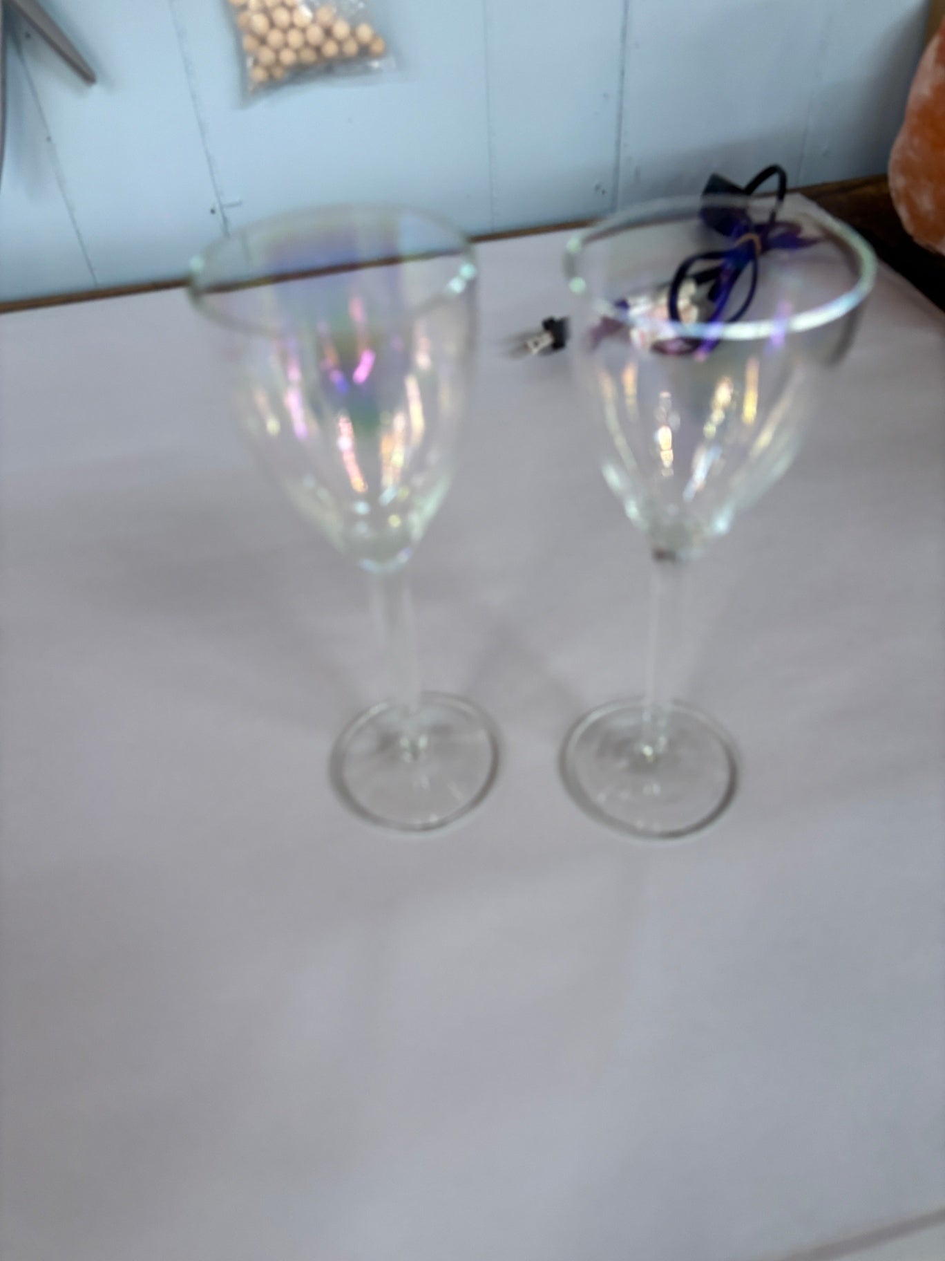 Pair of Iridescent Crystal Wine Glasses with Aurora Finish – Elegant Stemware Set