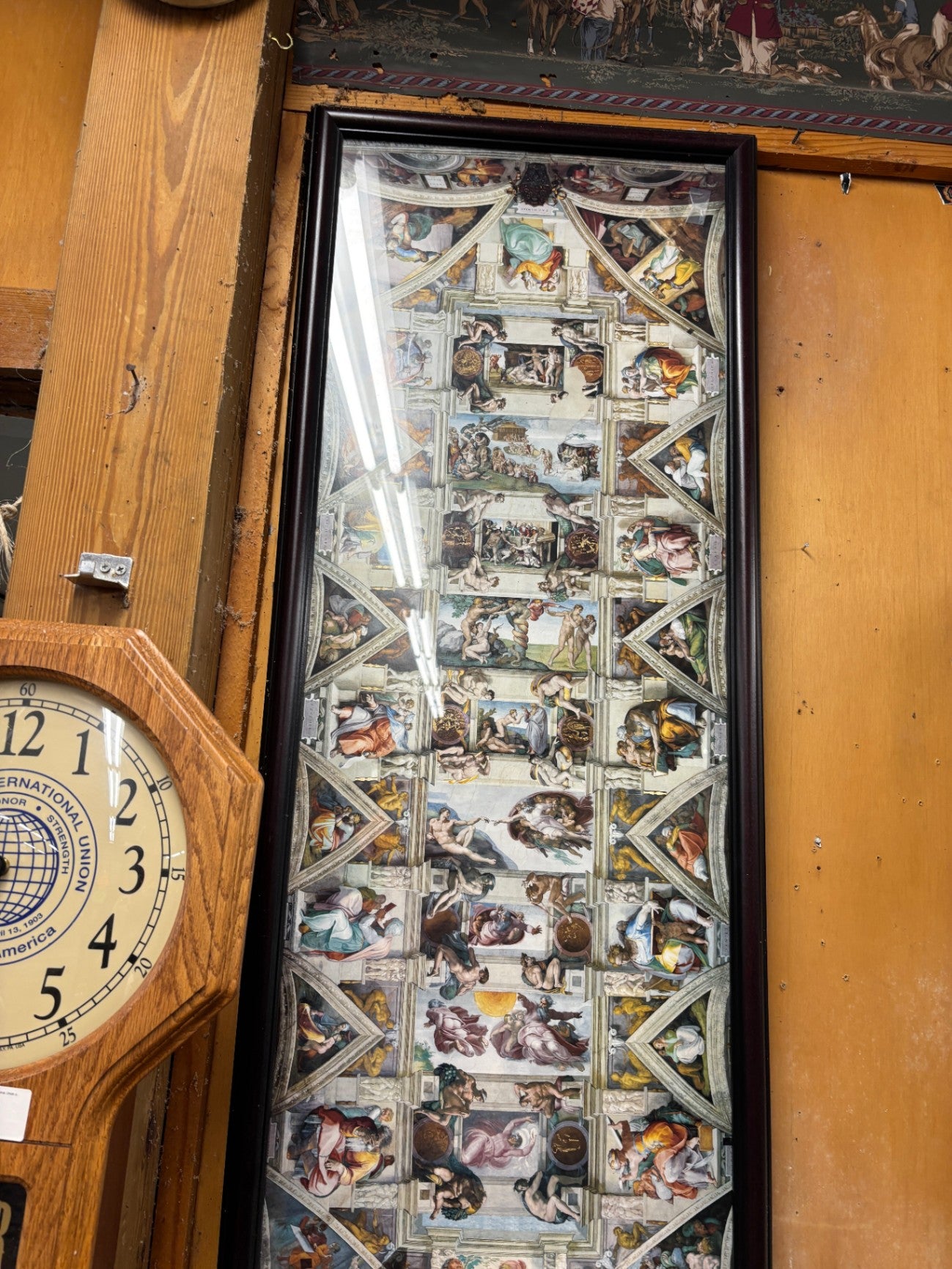 Framed reproduction print of the ceiling of the Sistine Chapel,