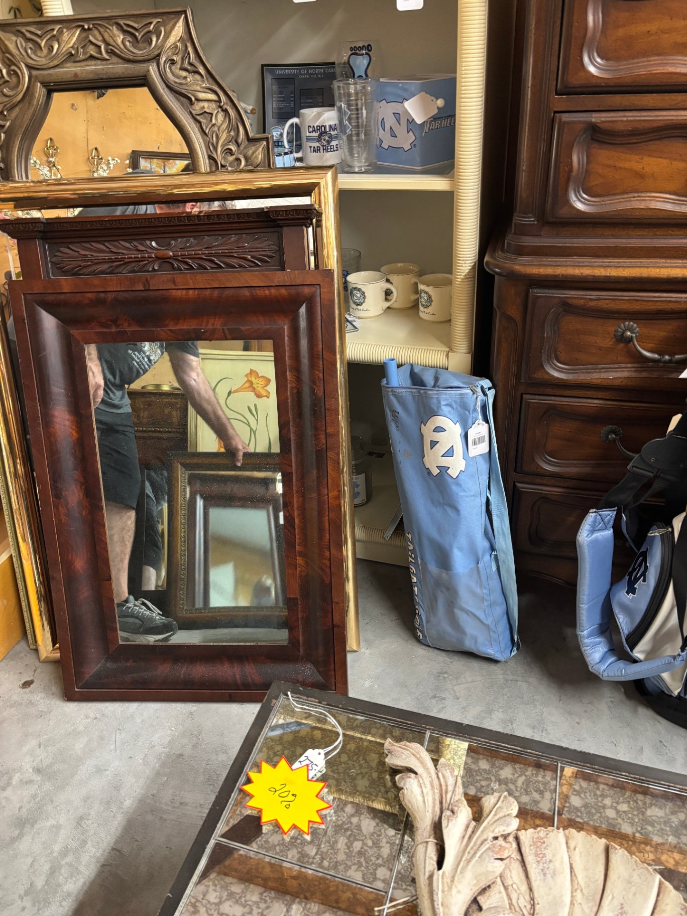 Mahogany-Finished Beveled Wall Mirror