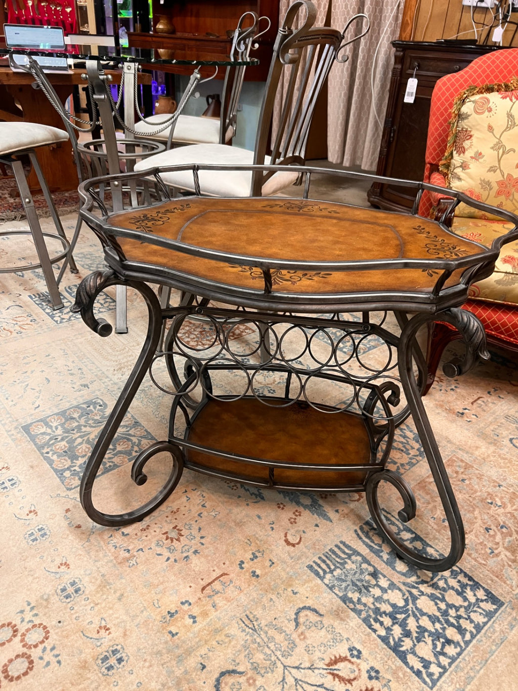 VINTAGE STYLE "BOMBAY" NINE BOTTLE WINE RACK/ TEA CART