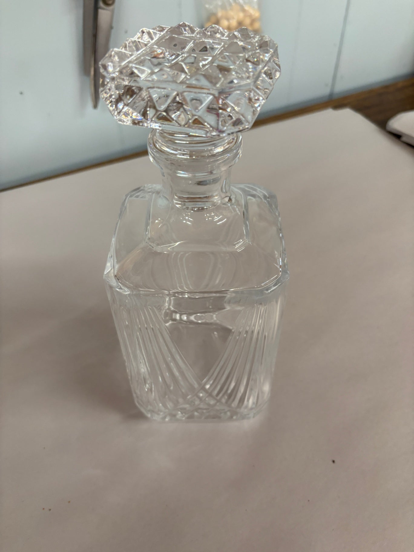 Vintage Cut Crystal Liquor Decanter with Faceted Stopper