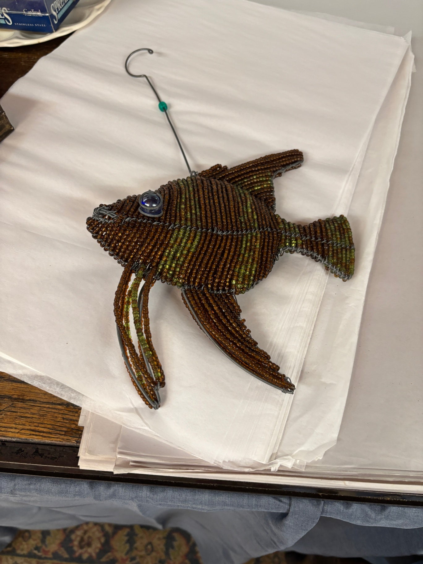 Vintage Handcrafted Beaded Angelfish Wall Hanging Ornament