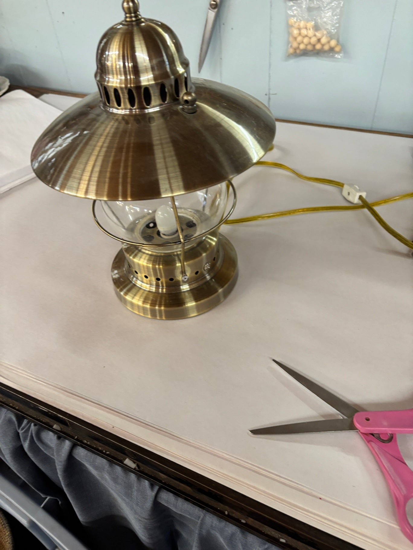 Vintage Nautical Brass Electric Harbor Lantern Table Lamp with Clear Glass Globe