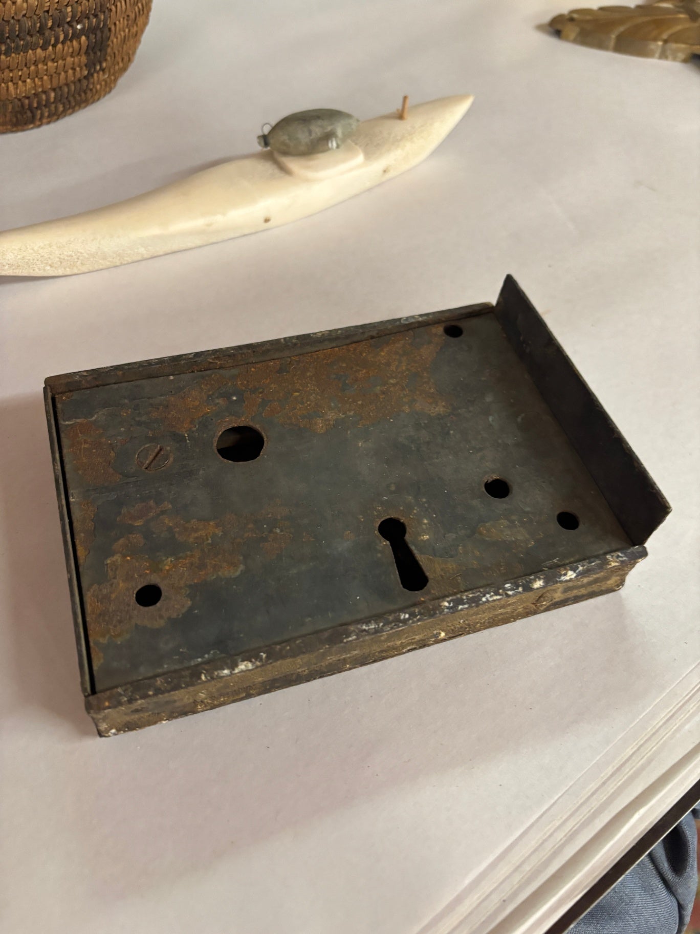 Antique Cast Iron Rim Lock Mechanism Housing / Door Lock Body (Incomplete)