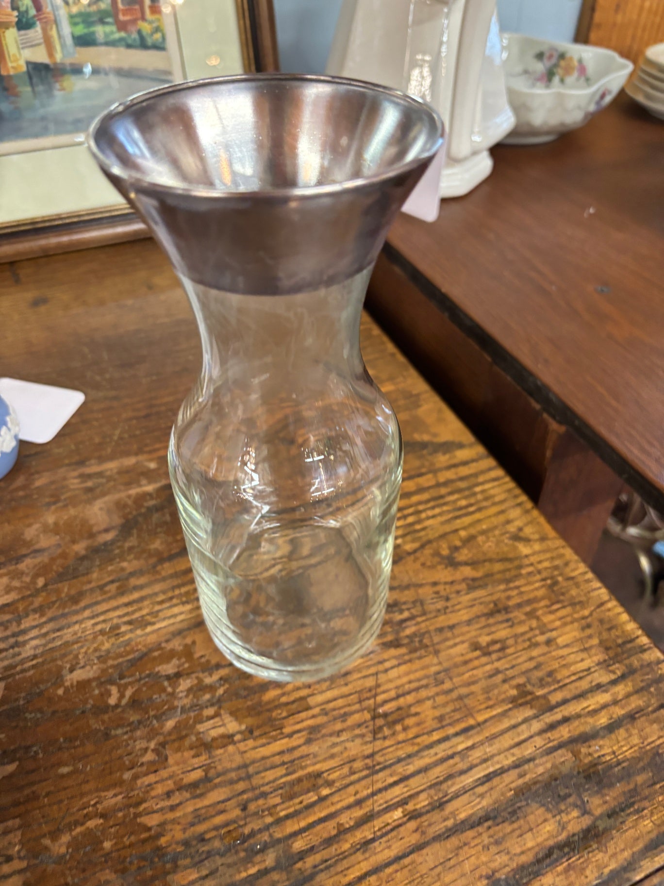 Vintage Platinum Silver Trim Glass Carafe