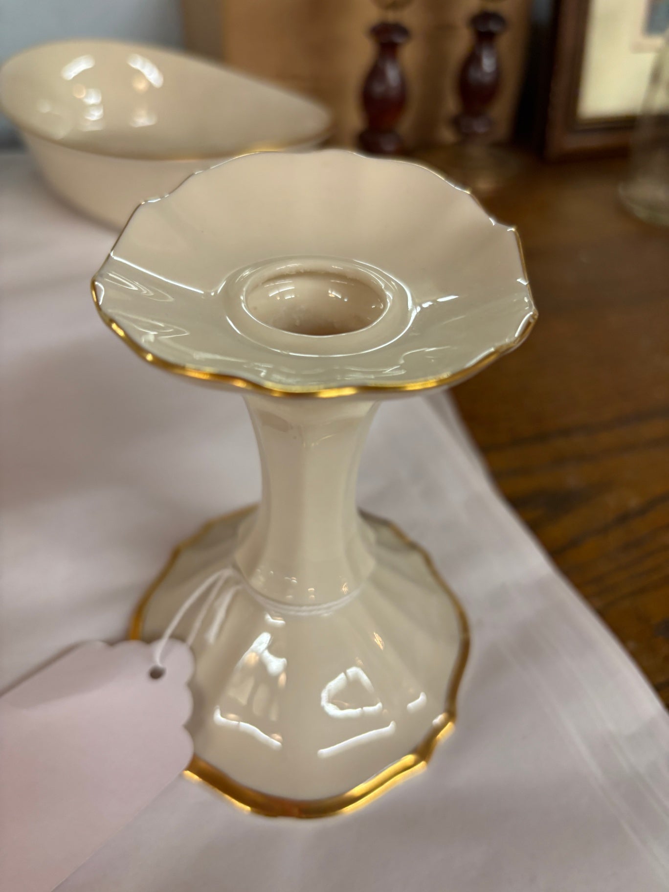 Vintage Lenox Symphony White Candlestick Holder Pair with 24K Gold Details, Vintage Wedding Housewarming Gift, Vintage Lenox Candle Holders