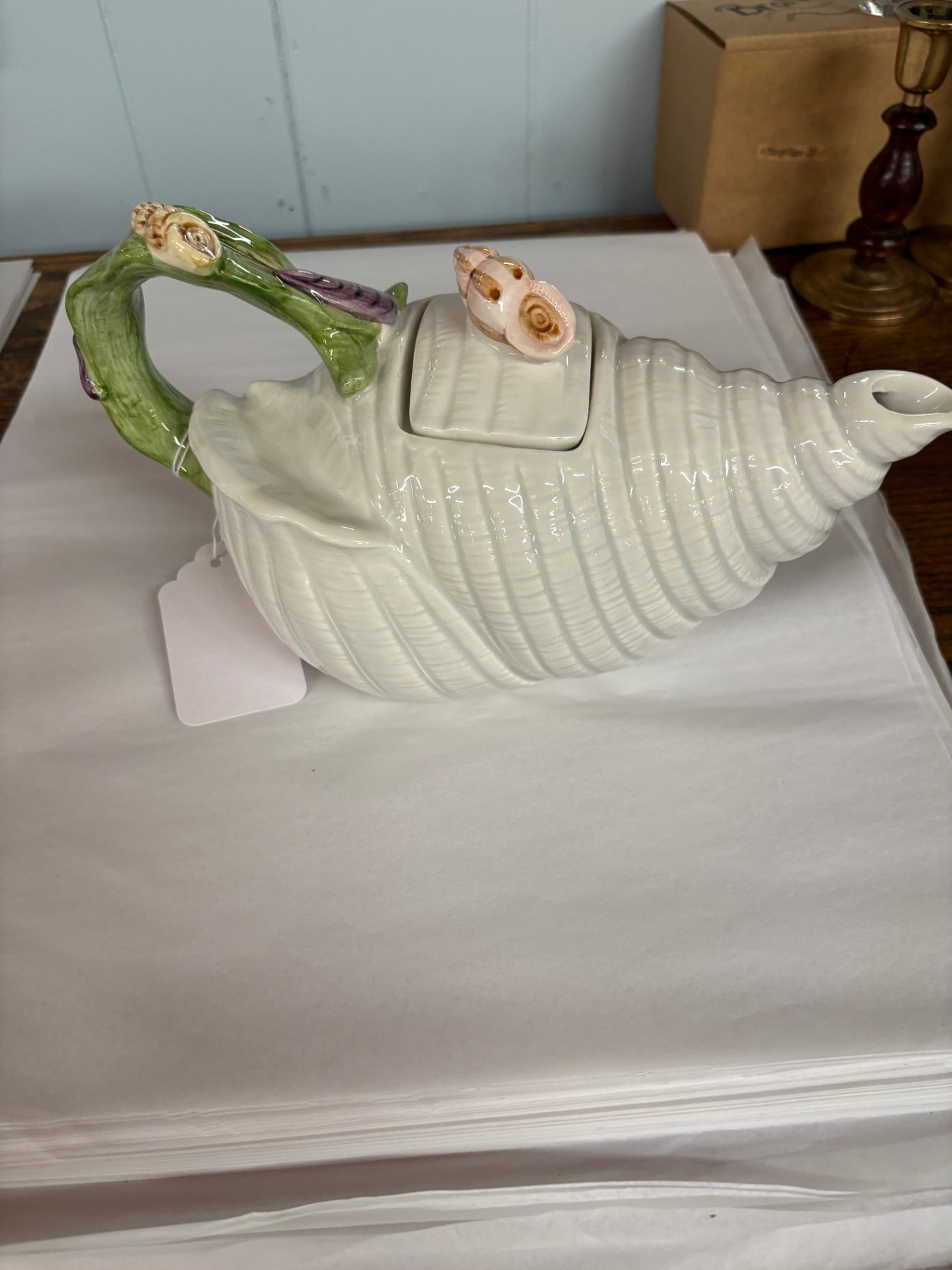 Vintage FITZ and FLOYD Conch Shell Teapot w/ Coral Handle - Oceana Nautical
