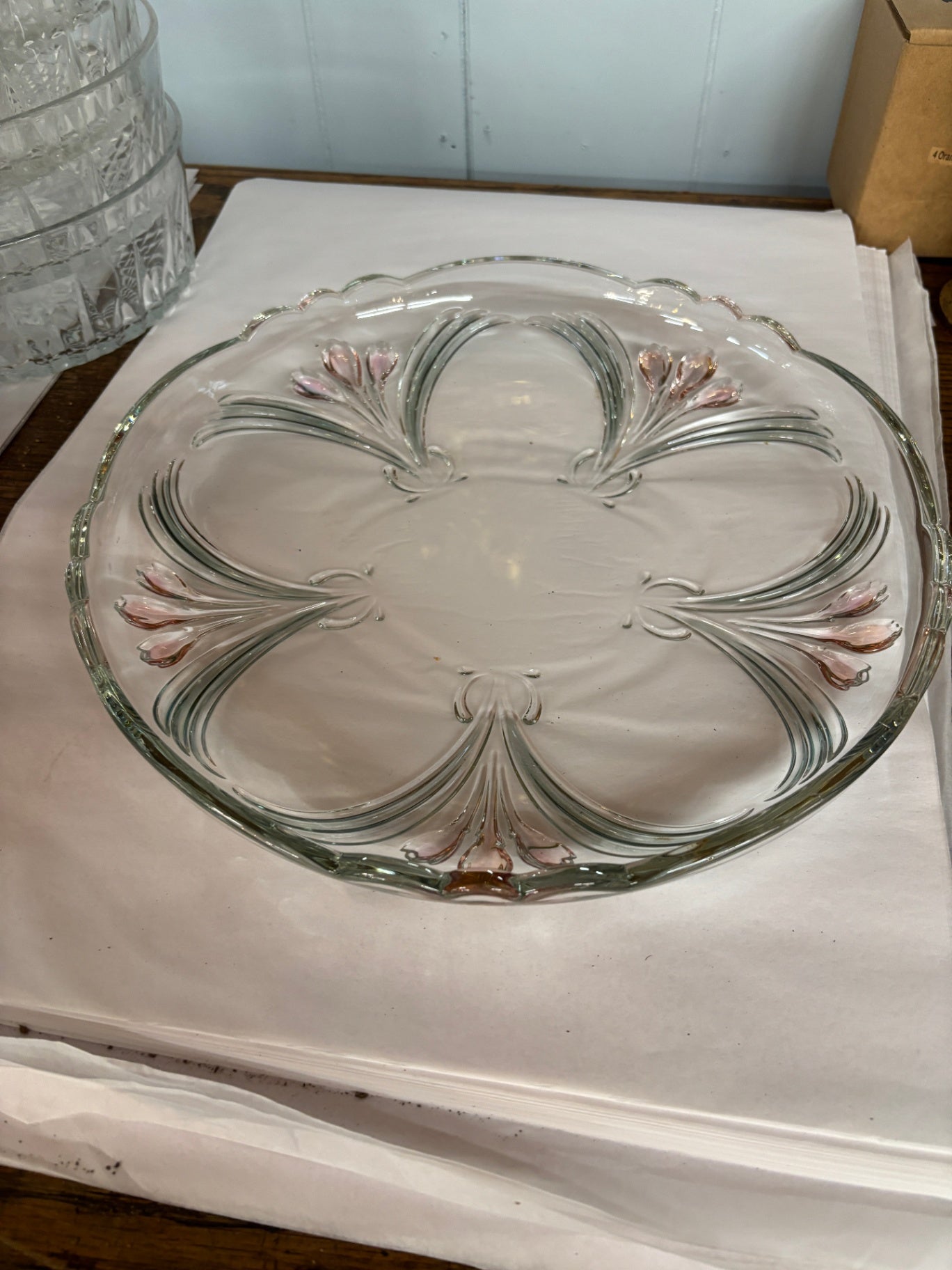 Mikasa French Floral Bouquet 12.5" Round Serving Glass Platter, Made in Germany