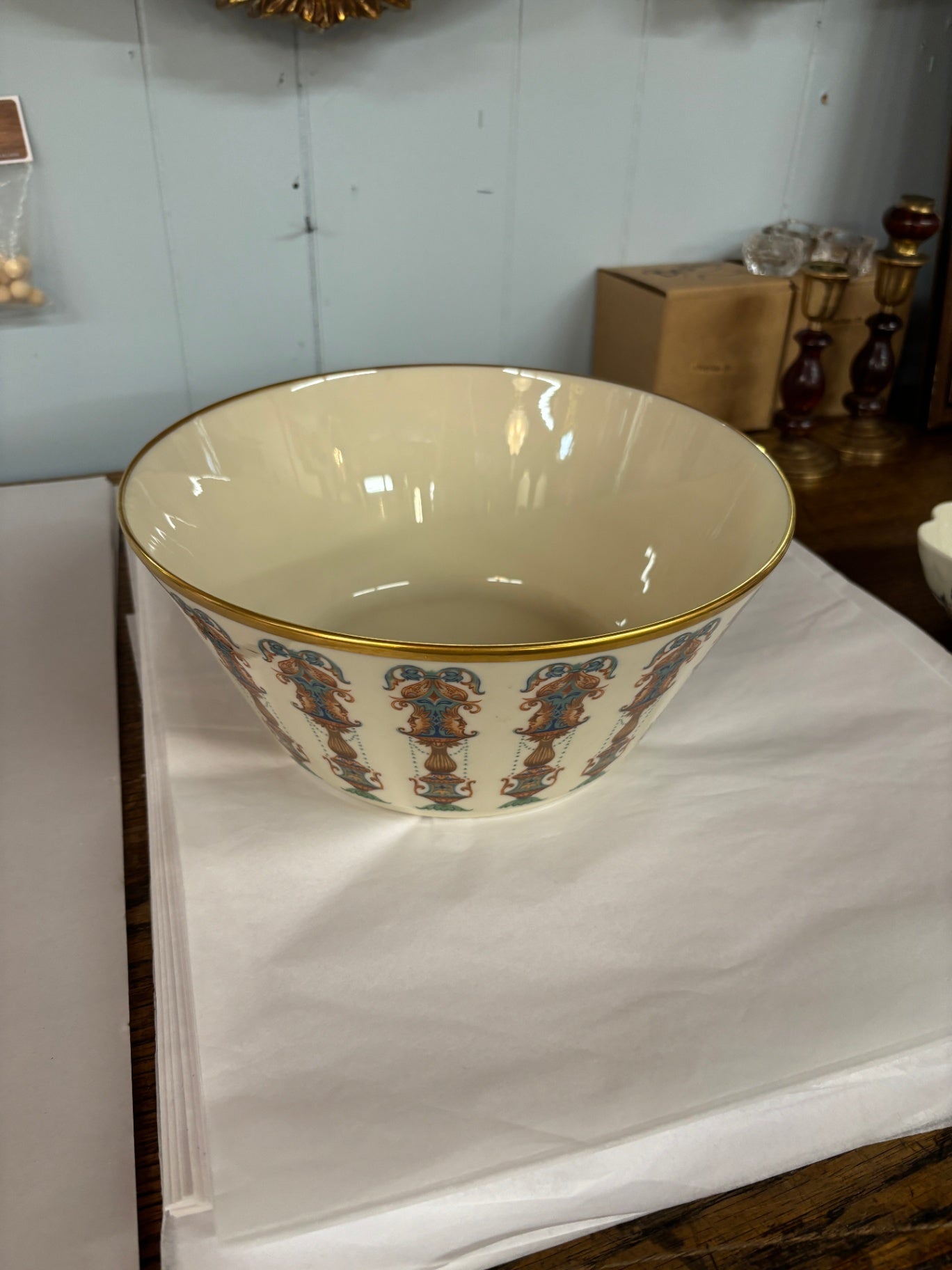 Lenox Ivory Fine China Centerpiece Serving Bowl with Gold Rim & Renaissance Scroll Motif