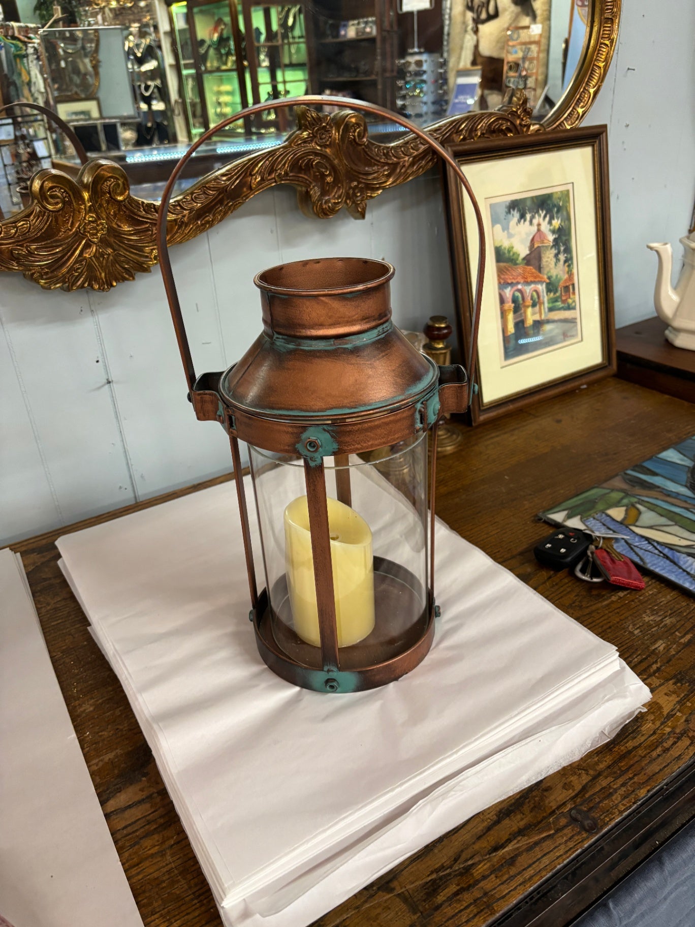 Copper-Finished Flameless Candle Lantern