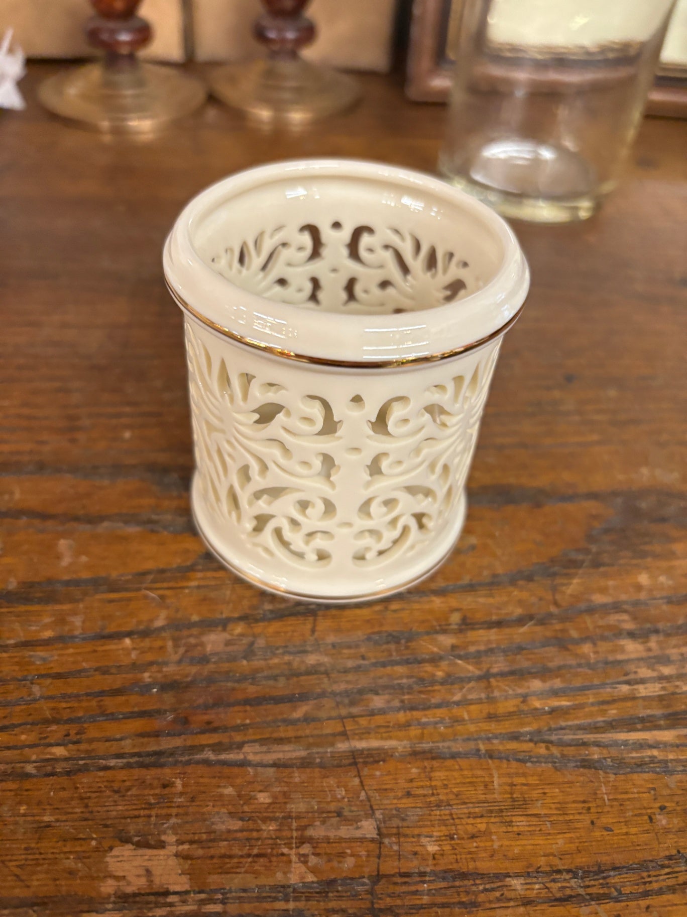 Vintage Lenox Ivory Porcelain Votive Holder with 24K Gold Trim