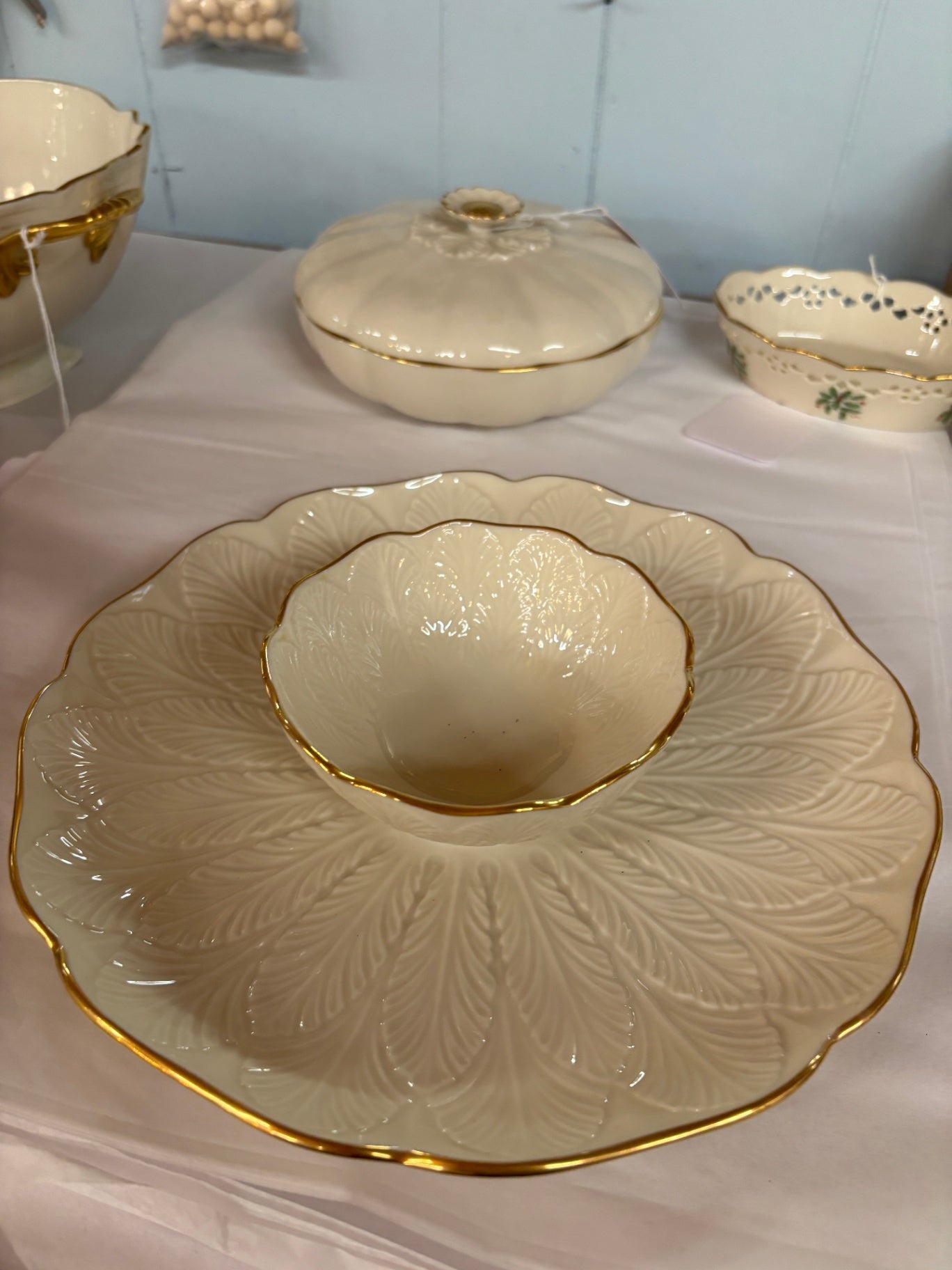 Vintage Lenox Greenfield Chip and Dip Platter: Ivory Porcelain, 24K Gold Trim