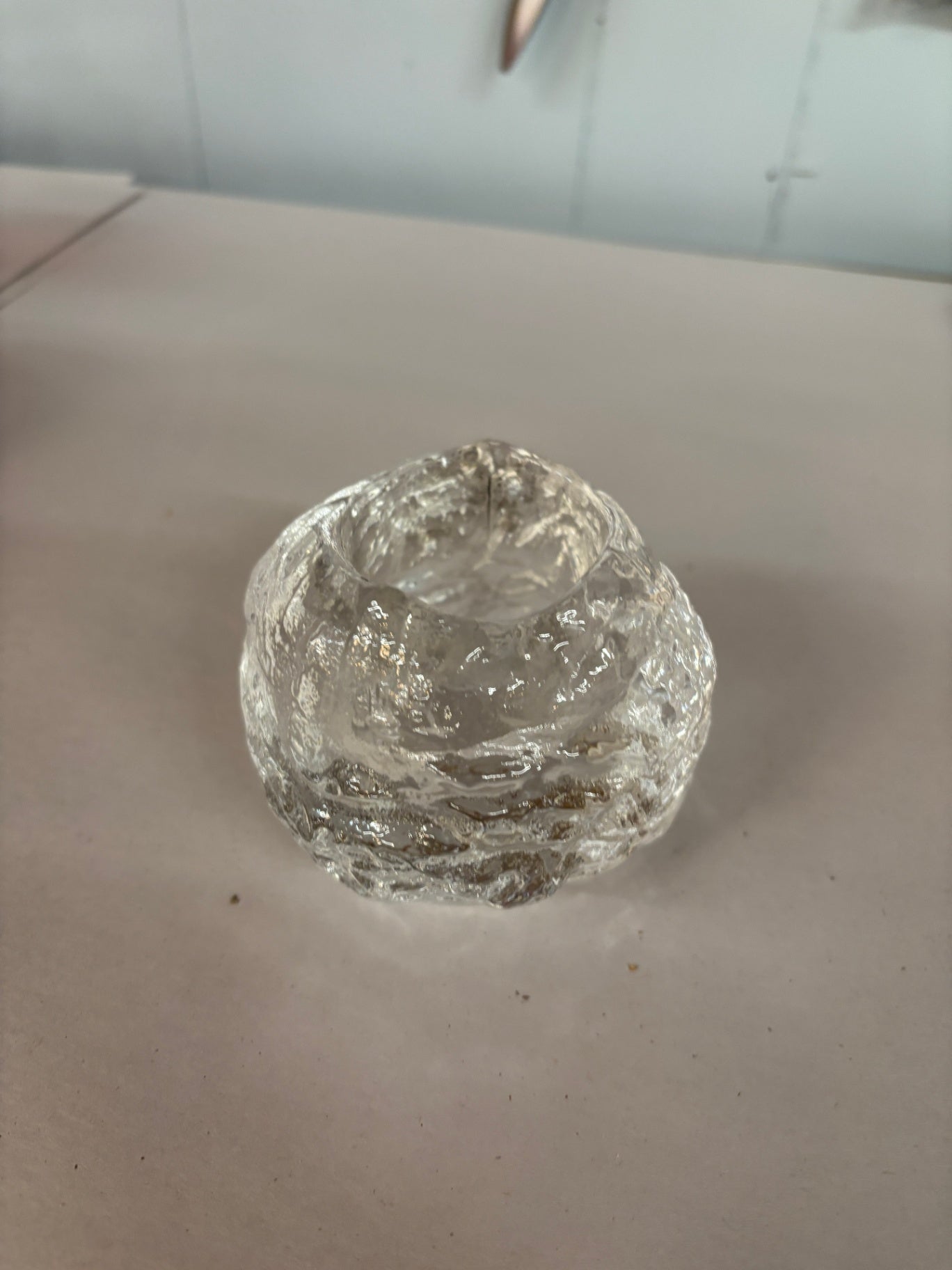 Vintage MCM Kosta Boda Sweden Clear Large Glass Snow Ball Tea Light Votive