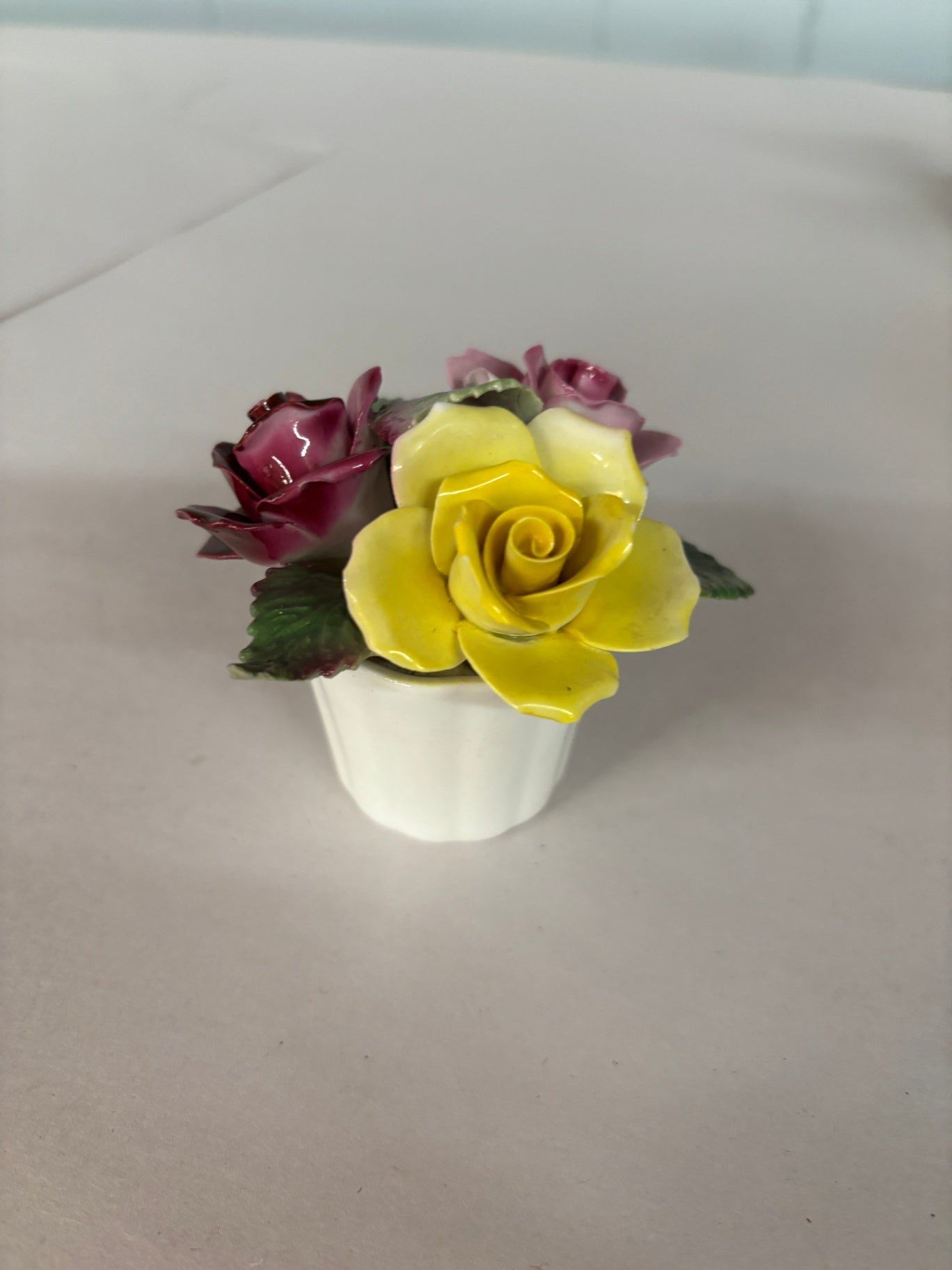 Royal Malvern Fine Bone China Flower Bouquet Made in England in white basket .