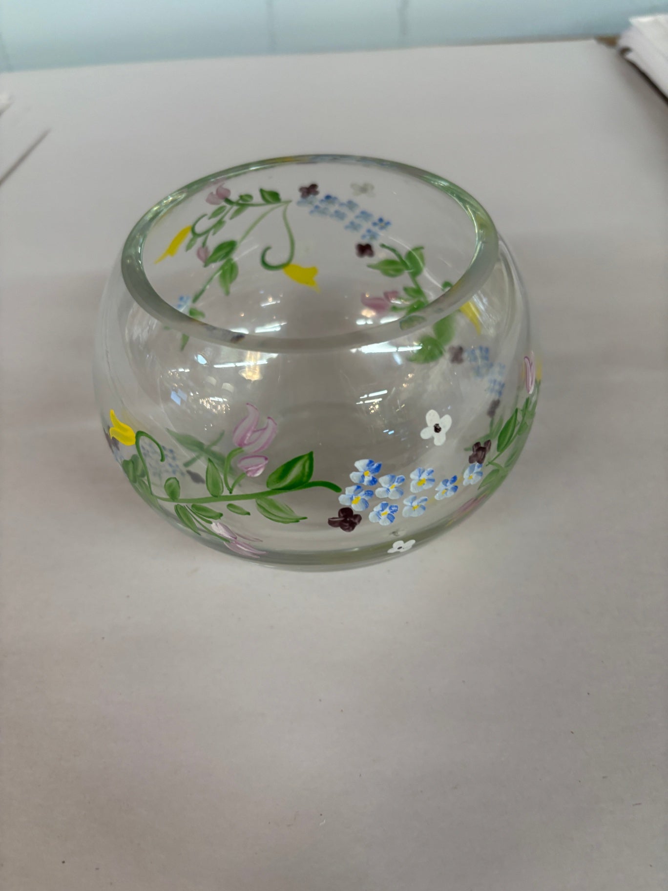 Hand painted clear glass bowl