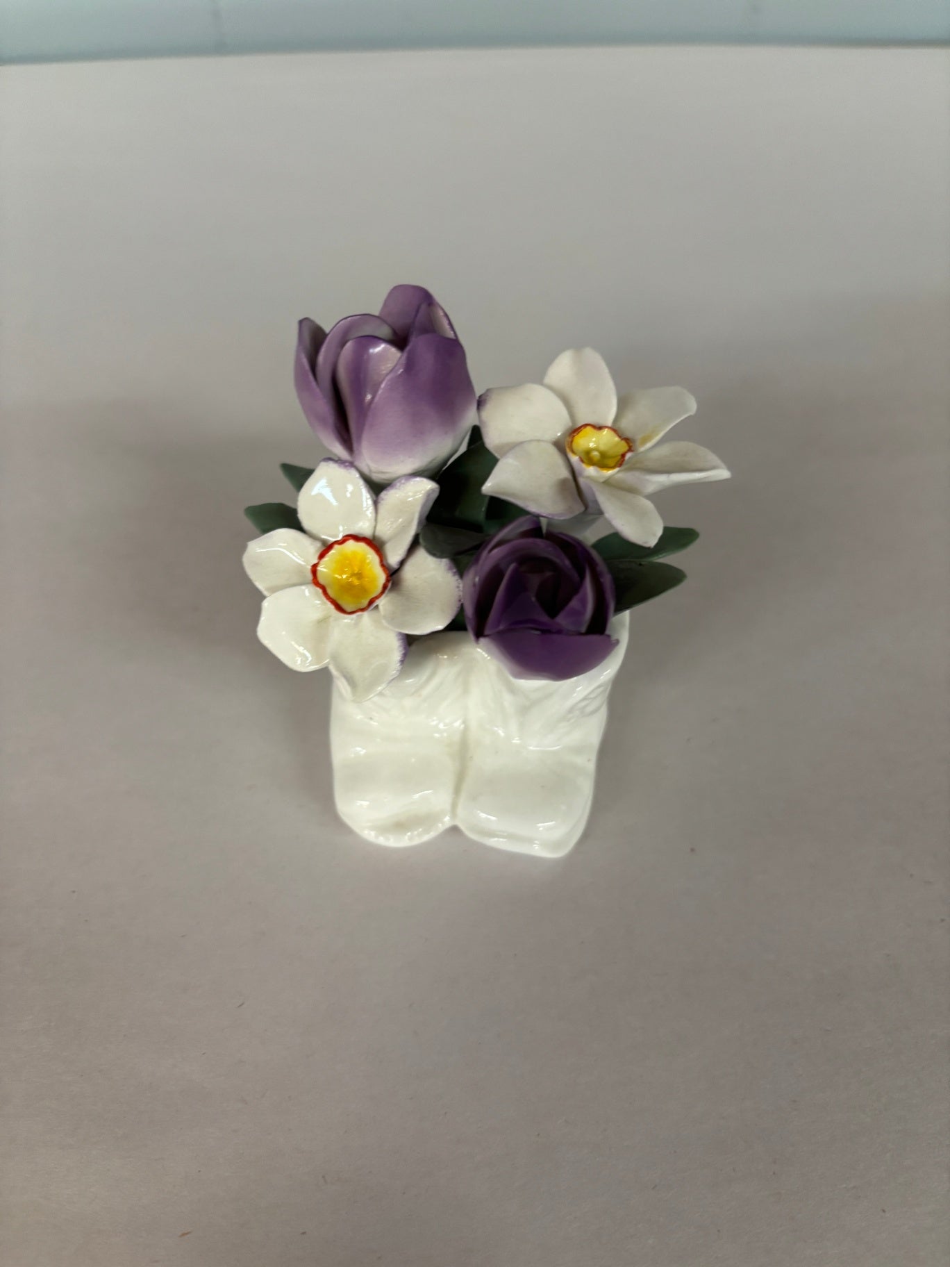 Crown Fine Bone China England Flower Porcelain Bouquet White Boot Hand Painted