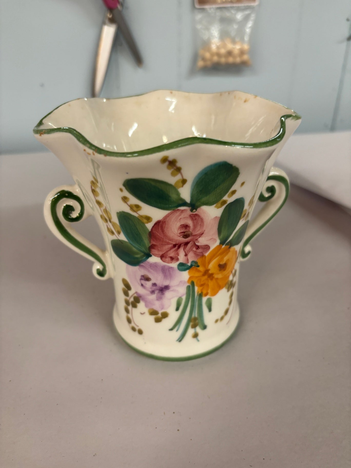  Vintage FTD Ceramic Vase Hand-Painted in IIaly.
