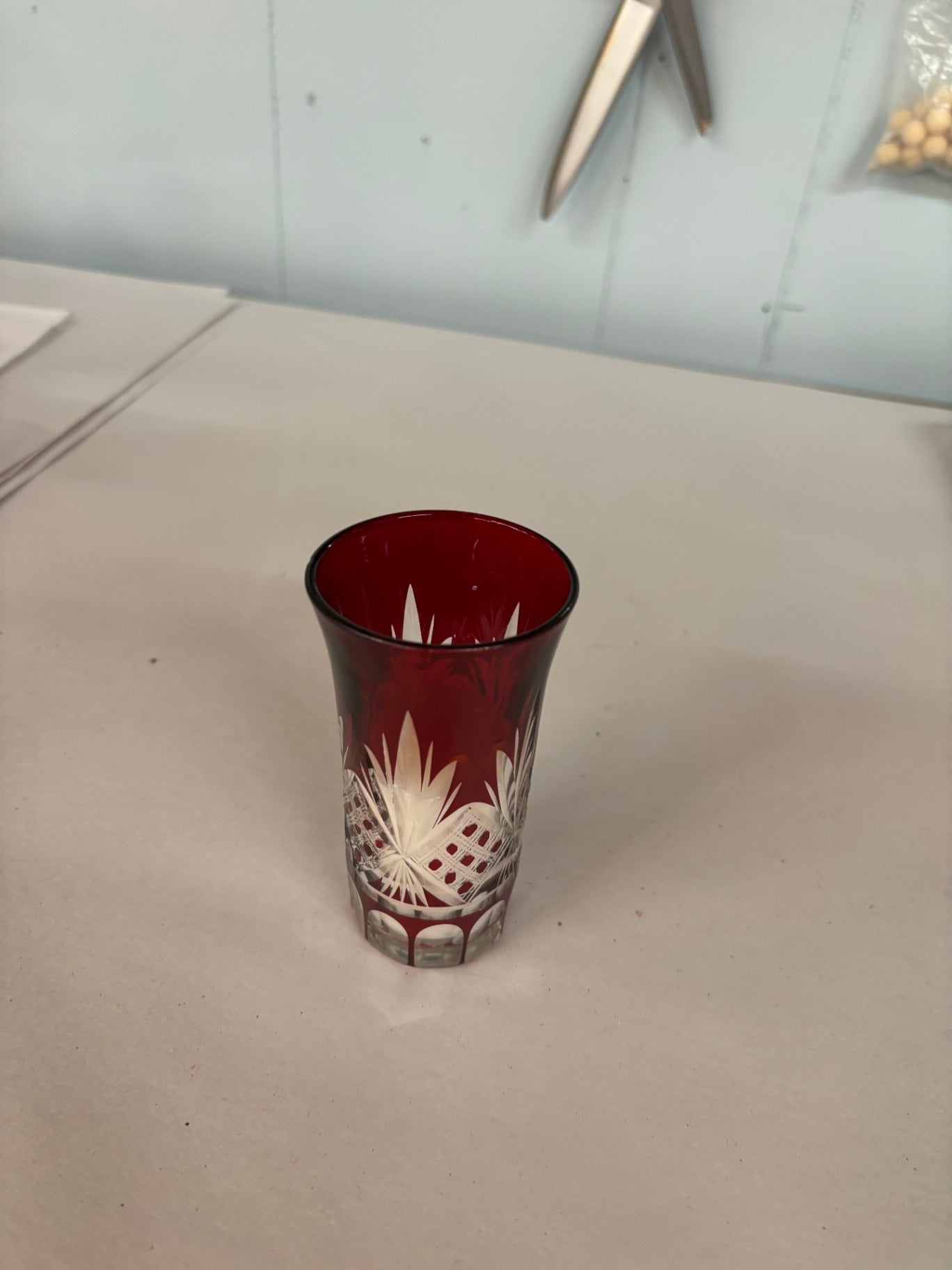Red cut to Clear Pair of Cordials
