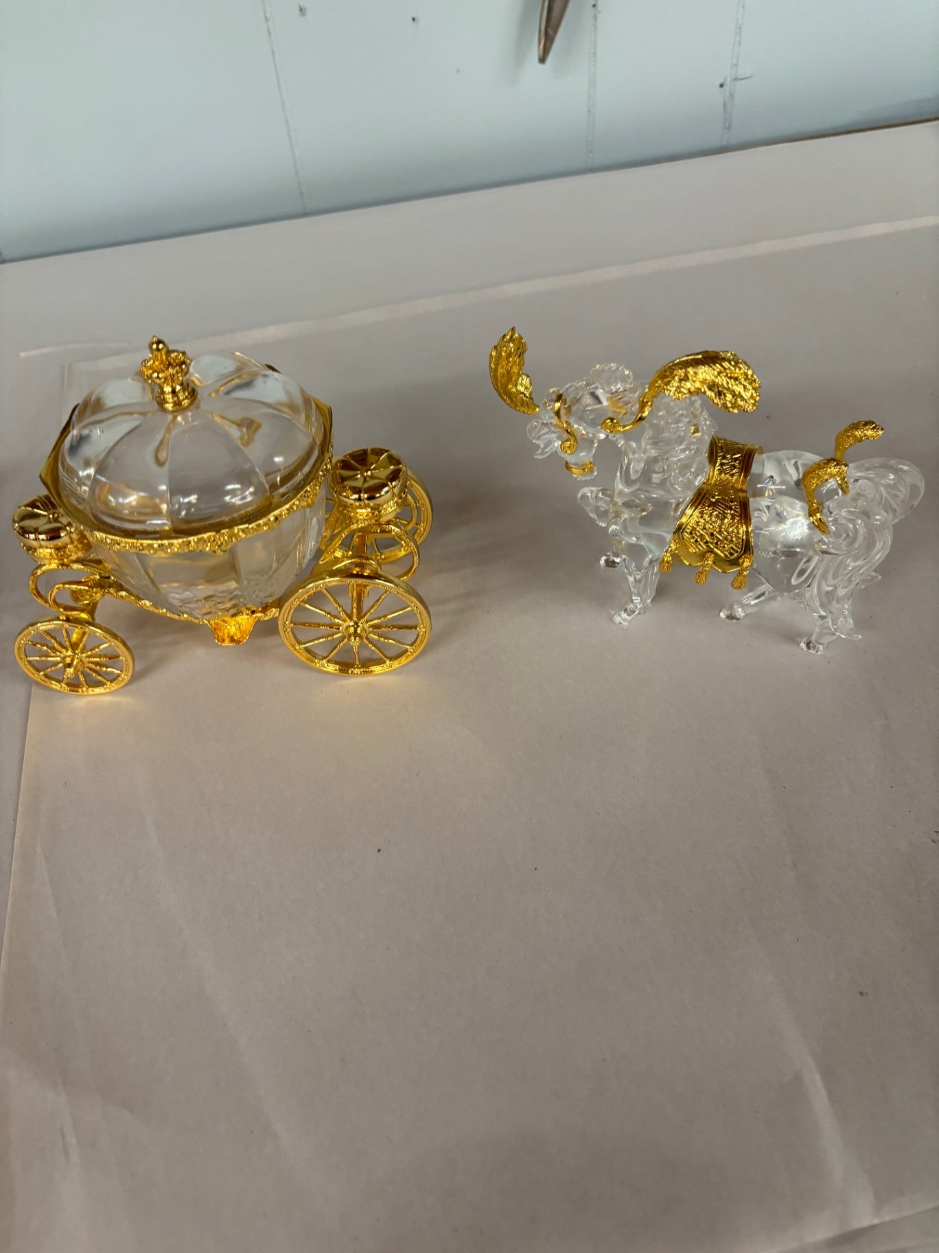 Franklin Mint Vintage 1989 Cinderella Magic Coach With Horse Set 24K Gold Guilded
