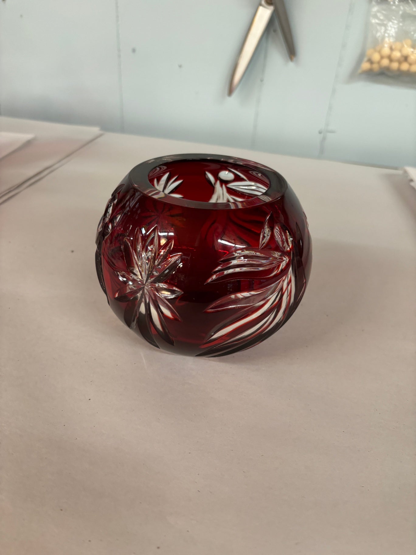  Vintage Lenox Crystal Ruby Red Cut-to-Clear Rose Bowl