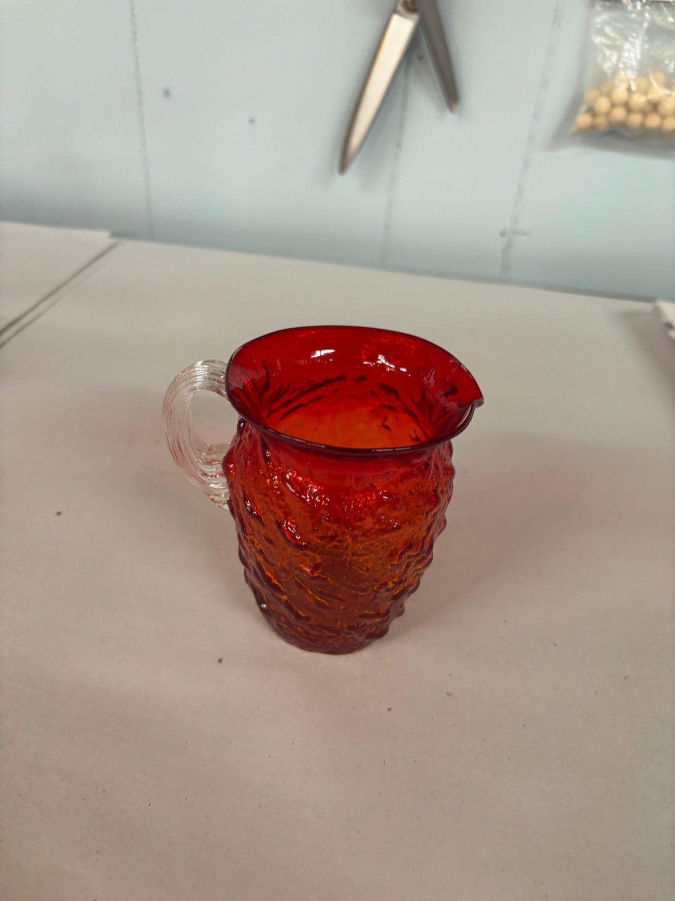 Beautiful Decrotive Orange Red Glass Pitcher Vase
