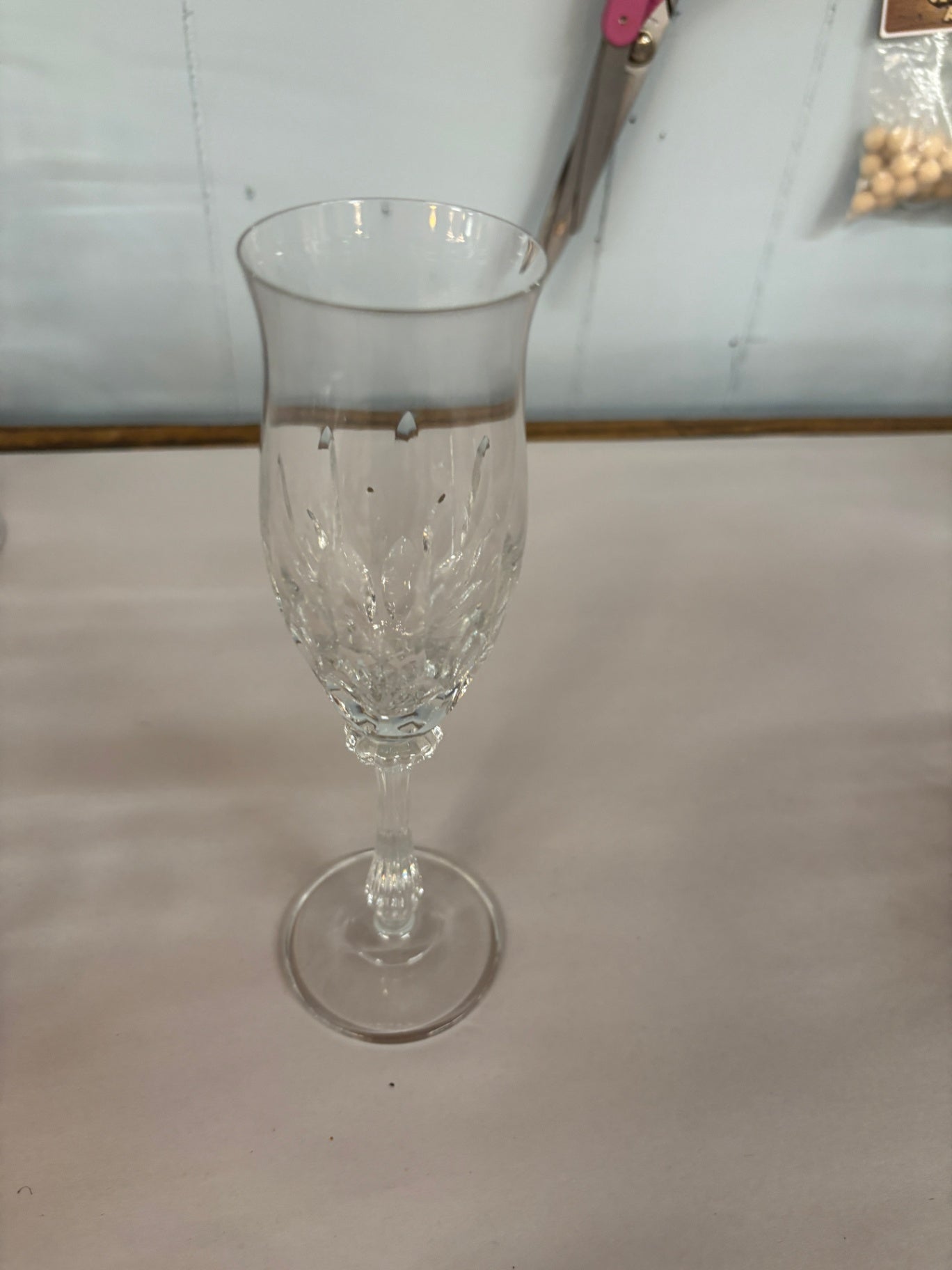 Vintage Cut Crystal Water Goblet / Wine Glass with Paneled Stem
