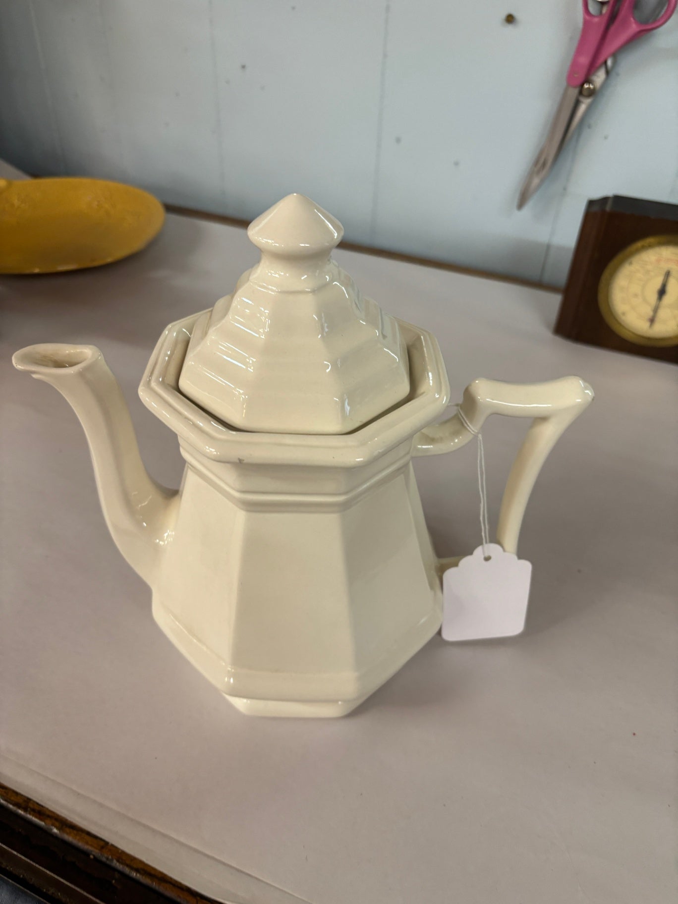 Vintage Ivory Ceramic Octagonal Coffee Pot / Teapot with Stepped Lid –