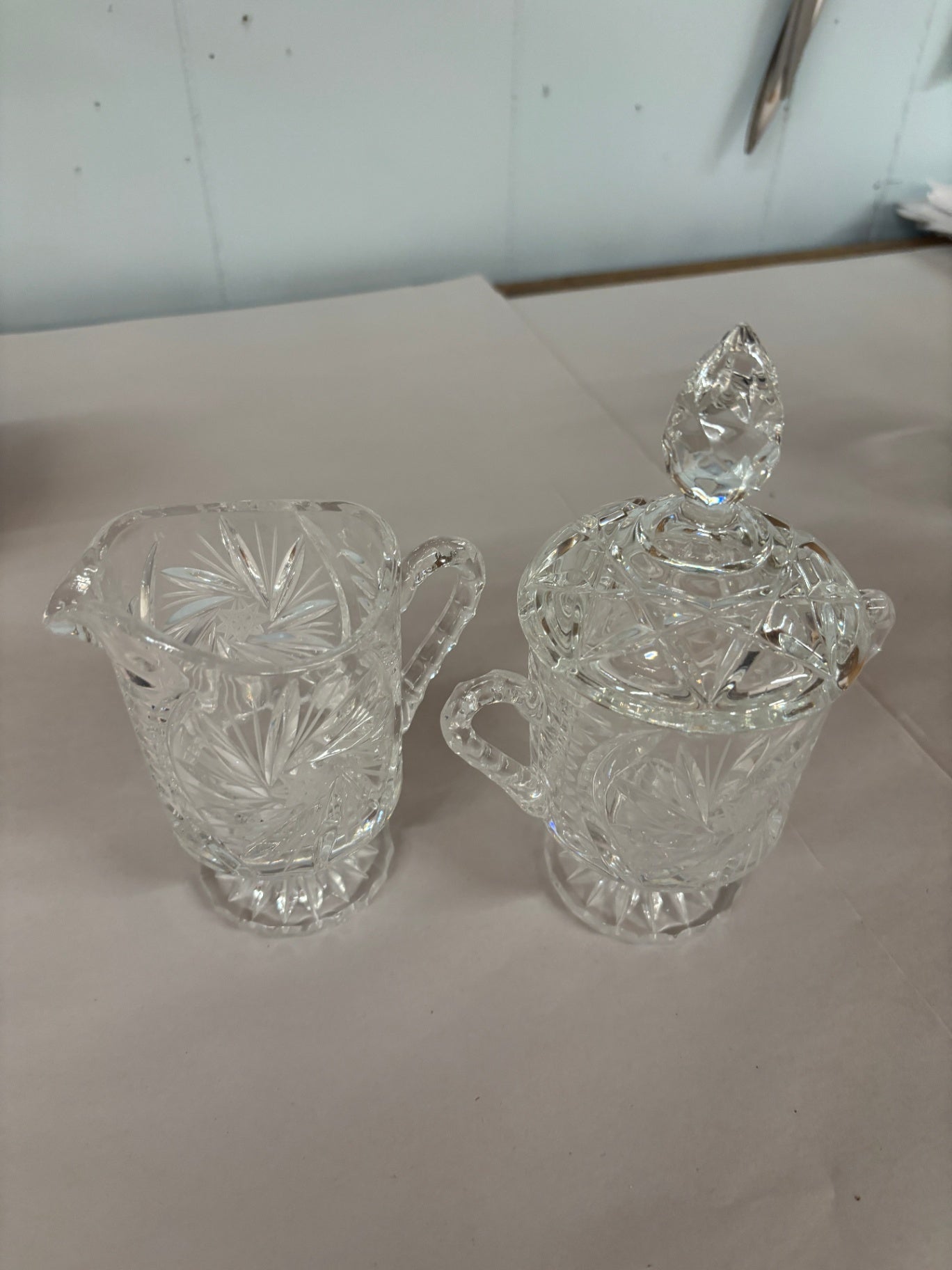 Vintage 1960s Pinwheel Crystal Footed Creamer & Covered Sugar Bowl set