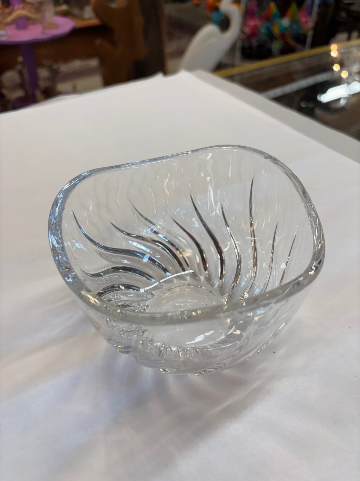 Lead Crystal Small Bowl - Fun Wavy Rim and Swirl Pattern